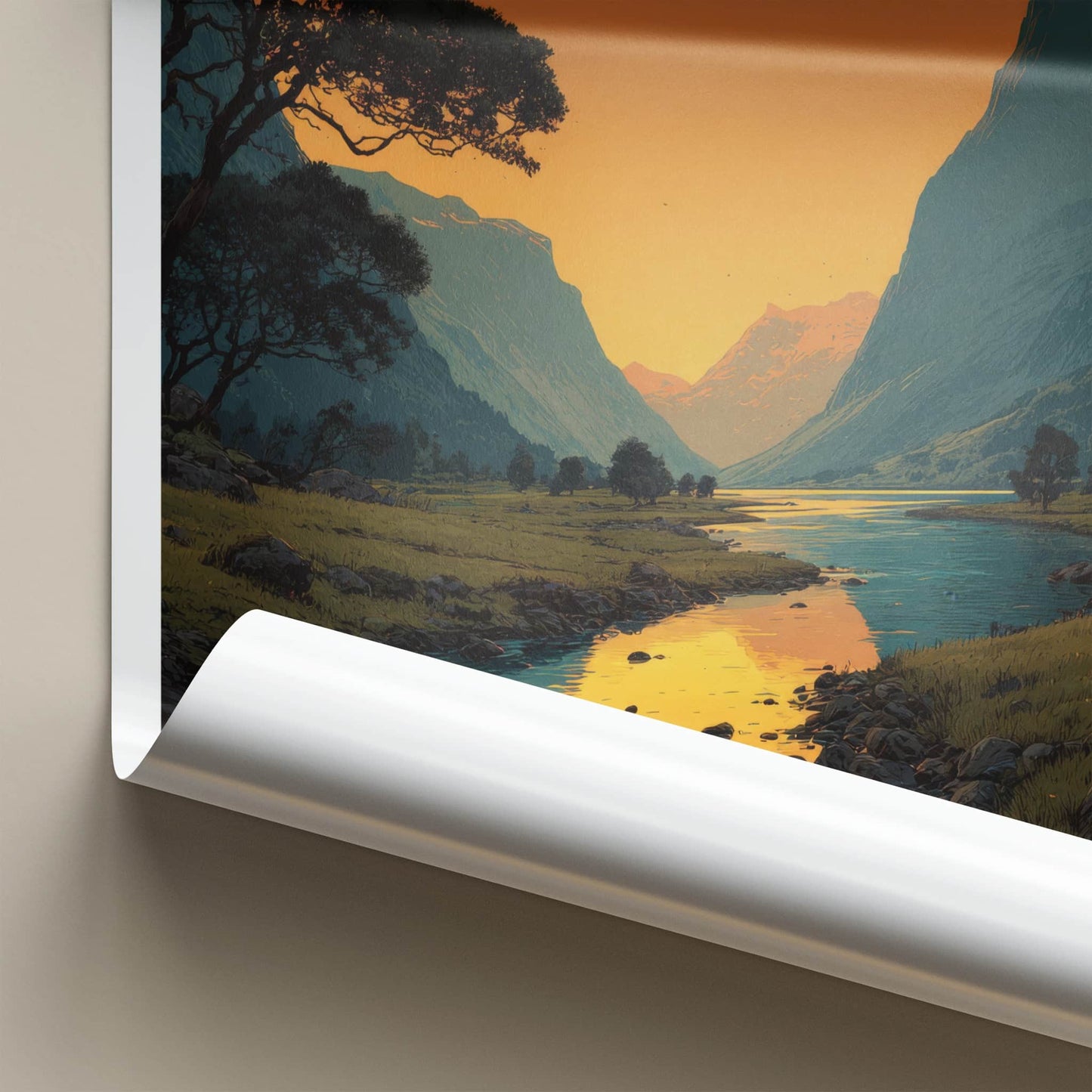 Nordfjord Poster - Norway Travel Art - Orange Sunset Fjord Home Decor