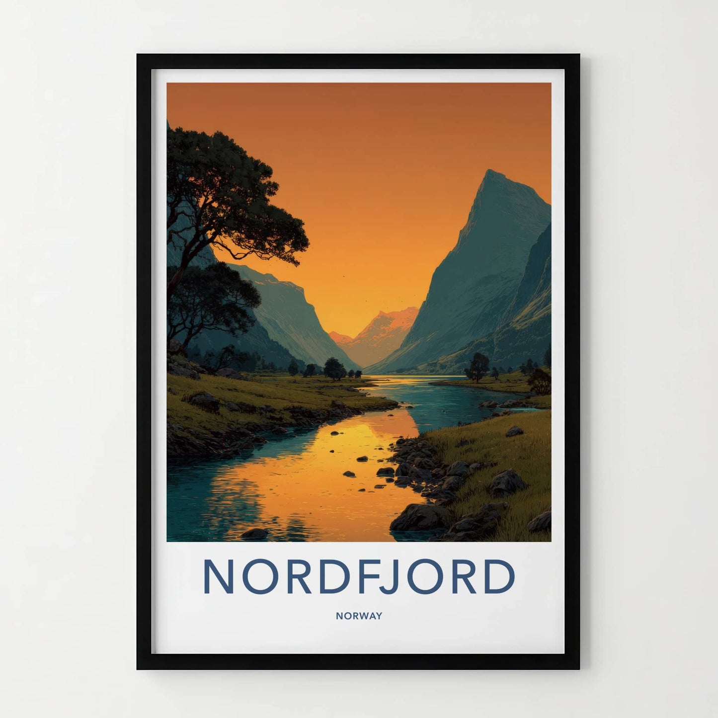 Nordfjord Poster - Norway Travel Art - Orange Sunset Fjord Home Decor