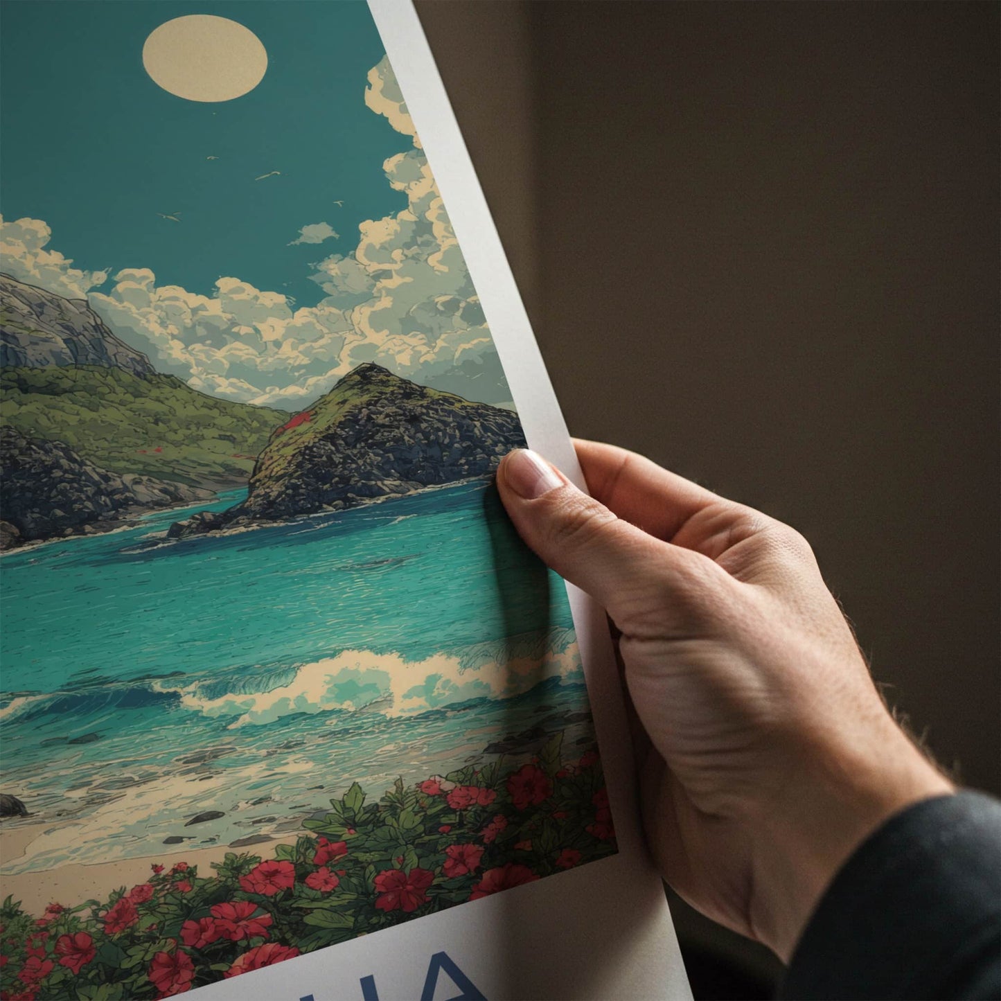 Noronha Poster - Brazil Framed Art - Mountain Beach Hibiscus Home Art