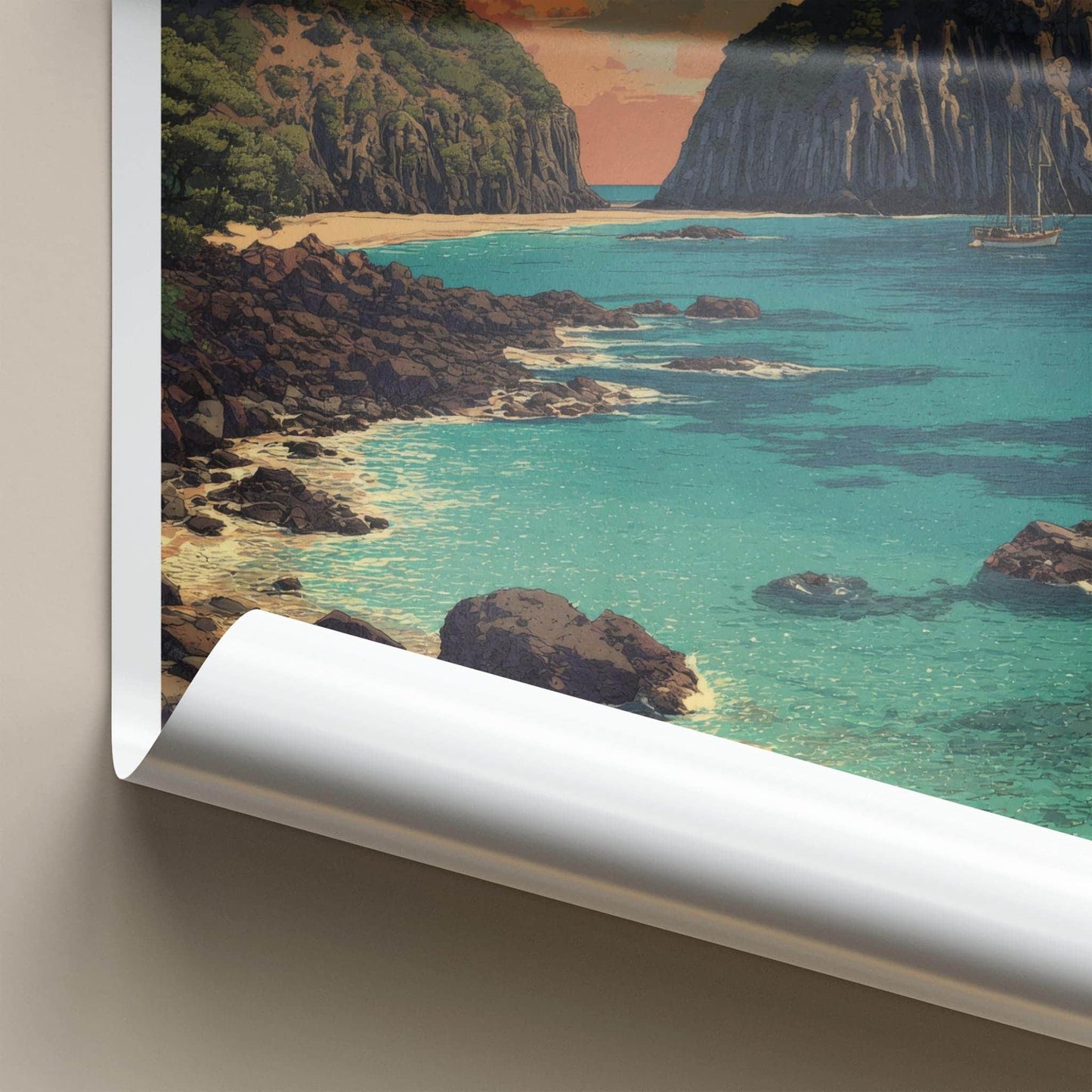 Noronha Poster - Brazil Travel Art - Island Beach Cliffs Wall Decor
