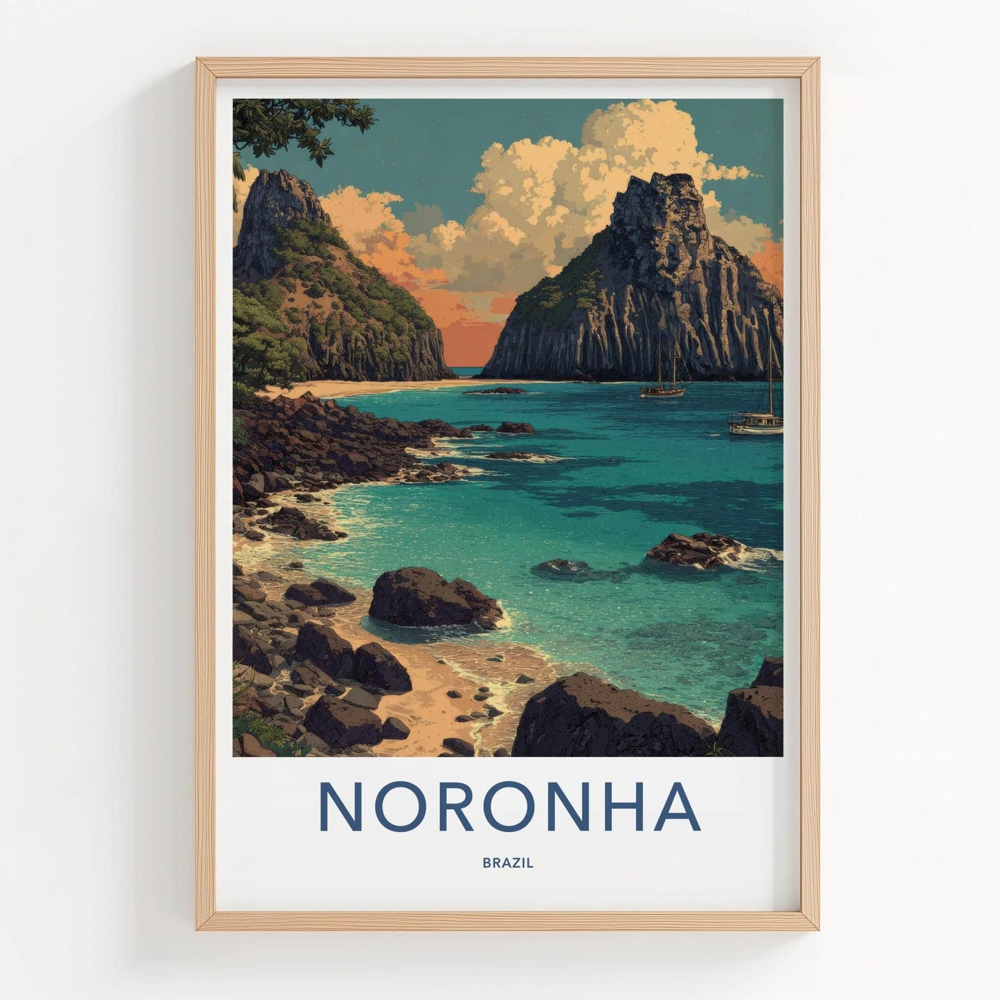 Noronha Poster - Brazil Travel Art - Island Beach Cliffs Wall Decor