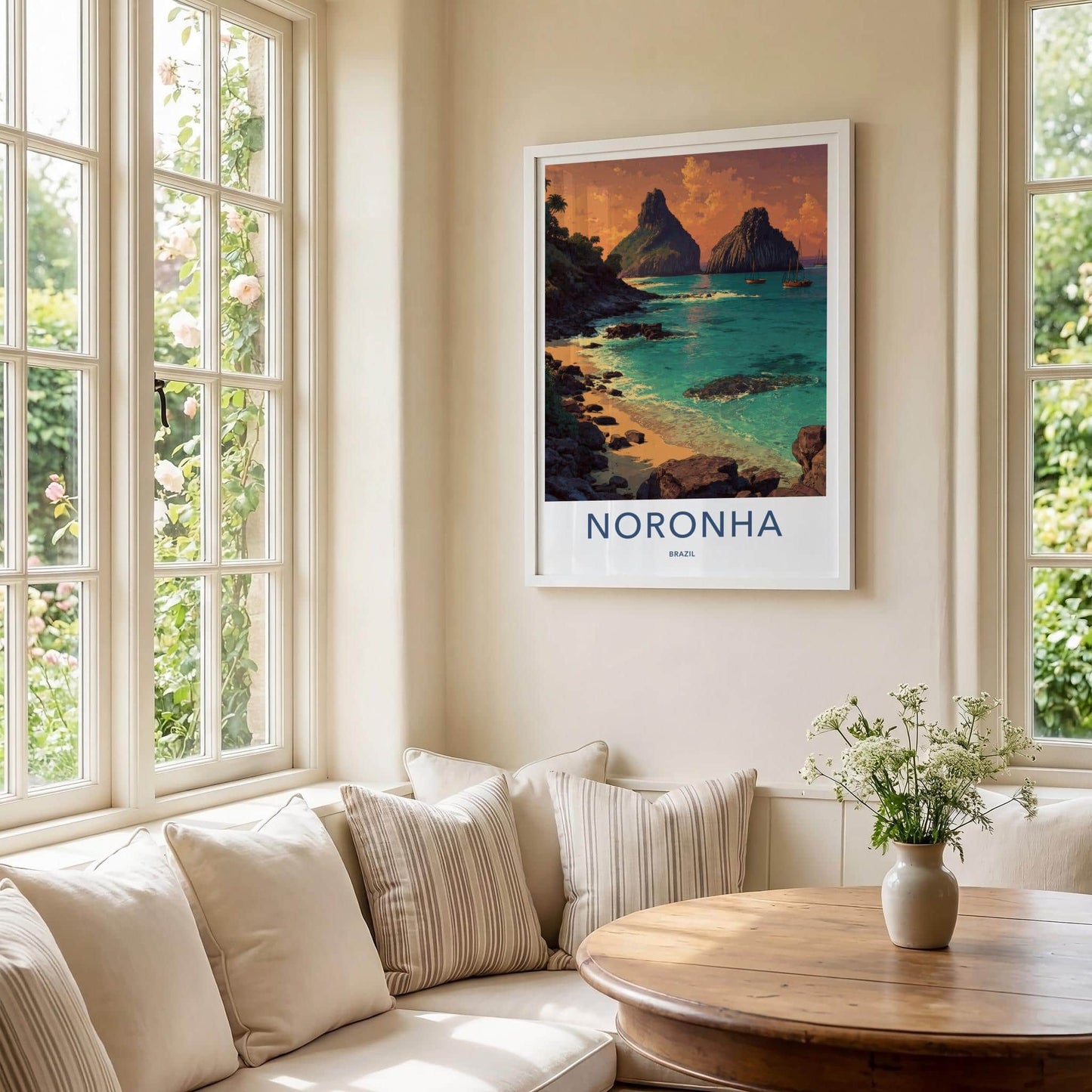 Noronha Poster - Brazil Travel Art - Volcanic Beach Sunset Home Decor