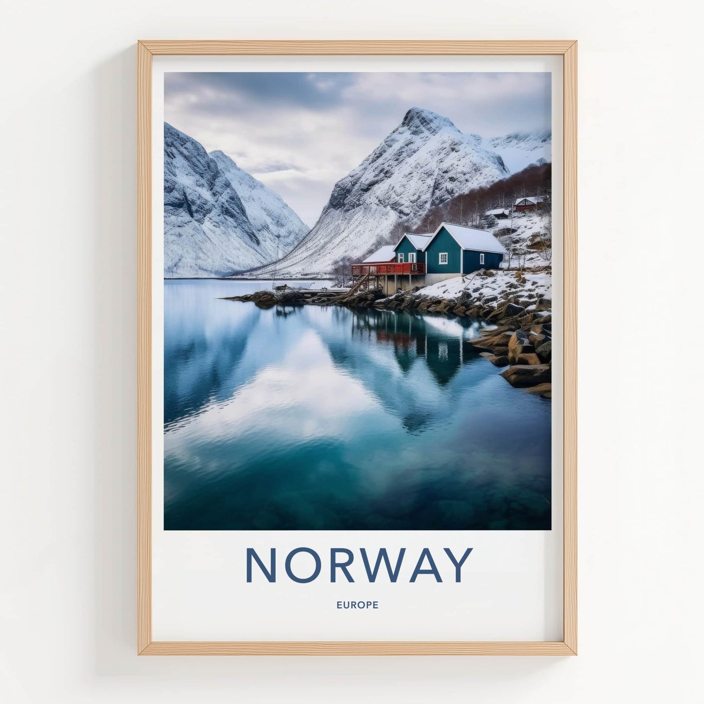 Norway Poster - Norway Travel Art - Winter Mountain Village Home Decor