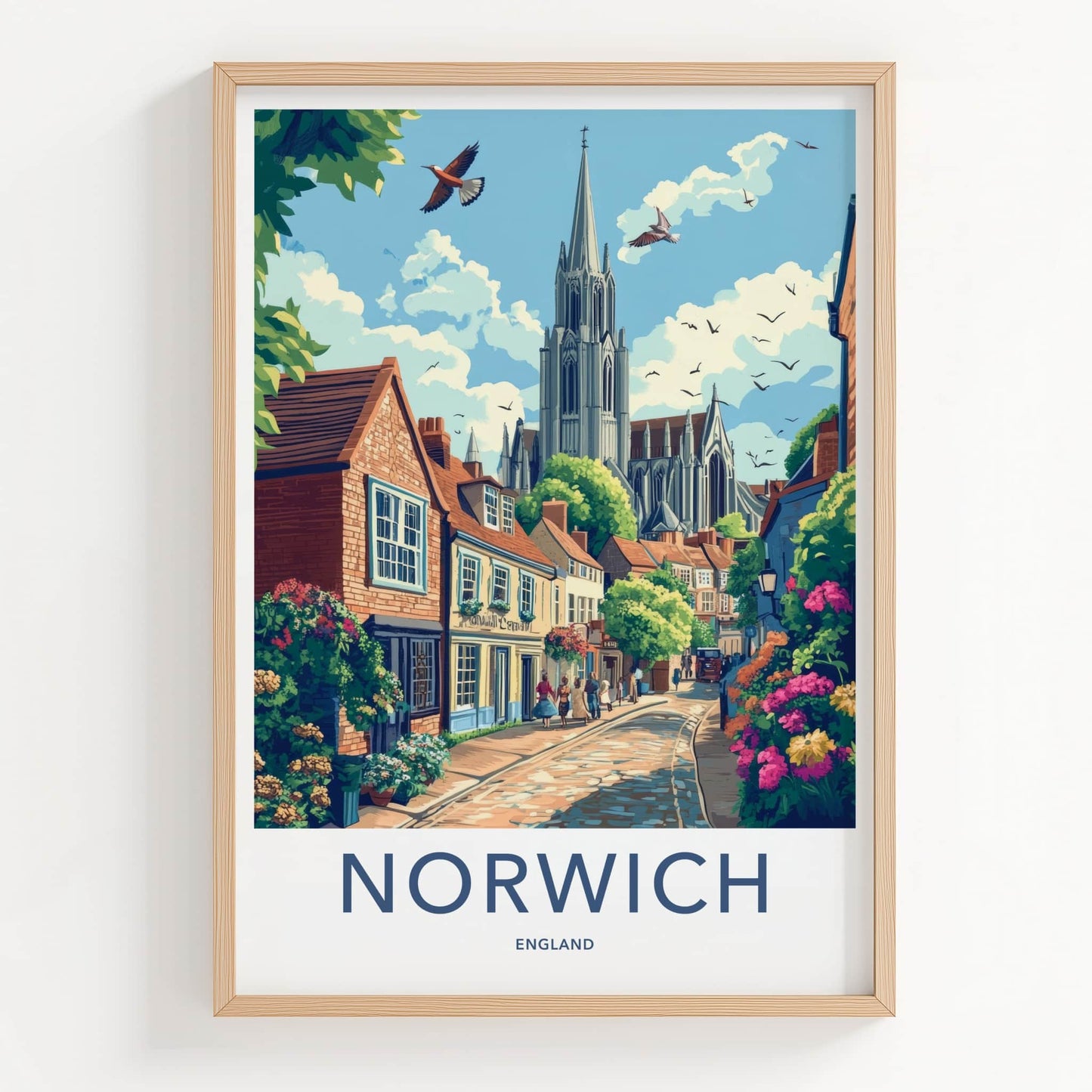 Norwich Poster - England Travel Art - Historic Church Street Home Decor