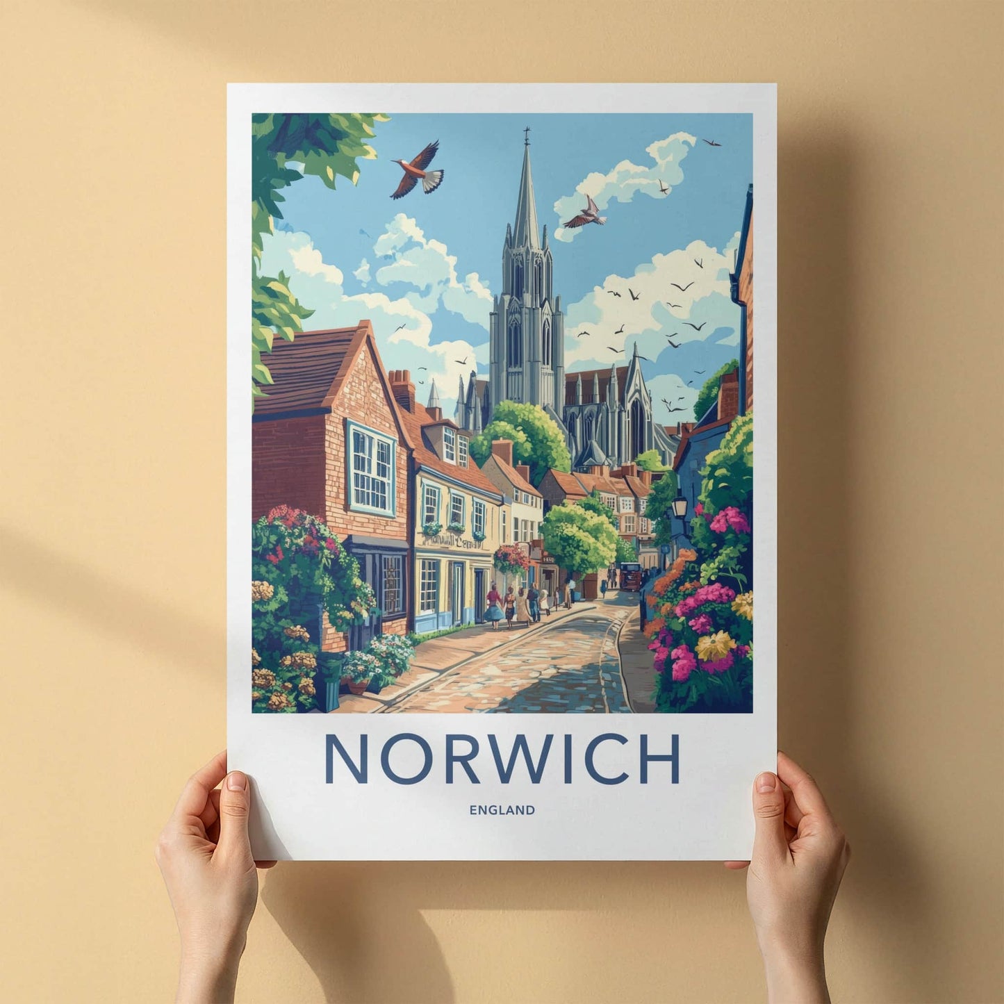 Norwich Poster - England Travel Art - Historic Church Street Home Decor