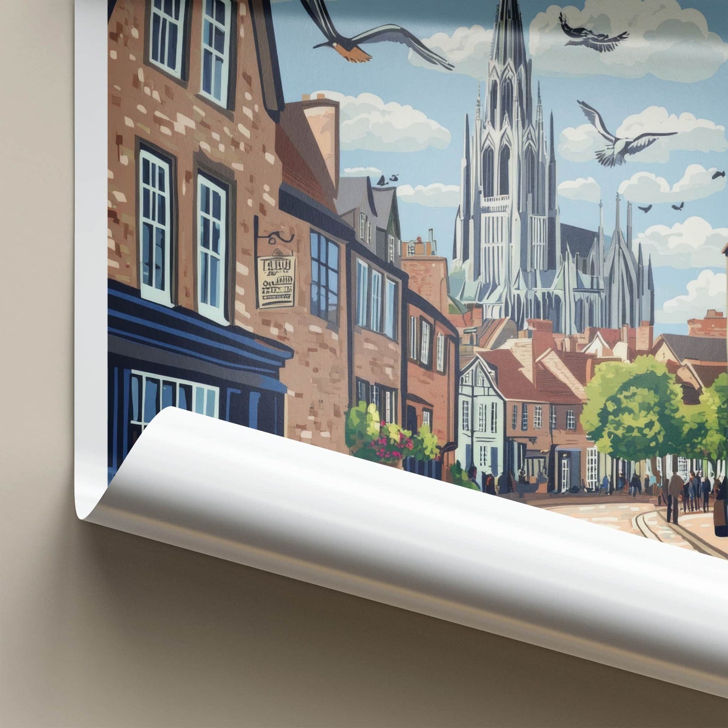Norwich Poster - England Travel Art - Historic Street Scene Home Decor