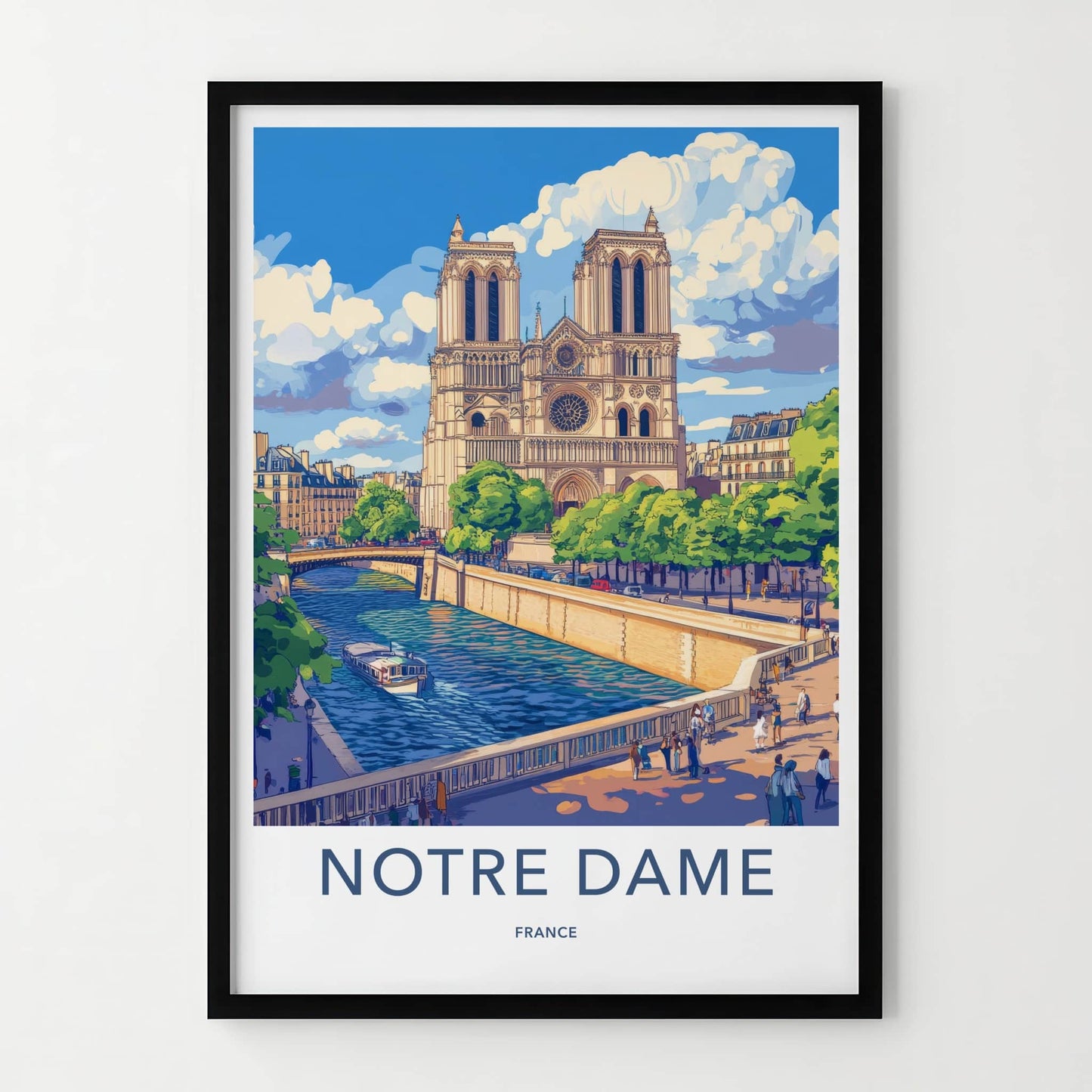 Notre Dame Poster - France Framed Print - Paris River Scene Wall Decor