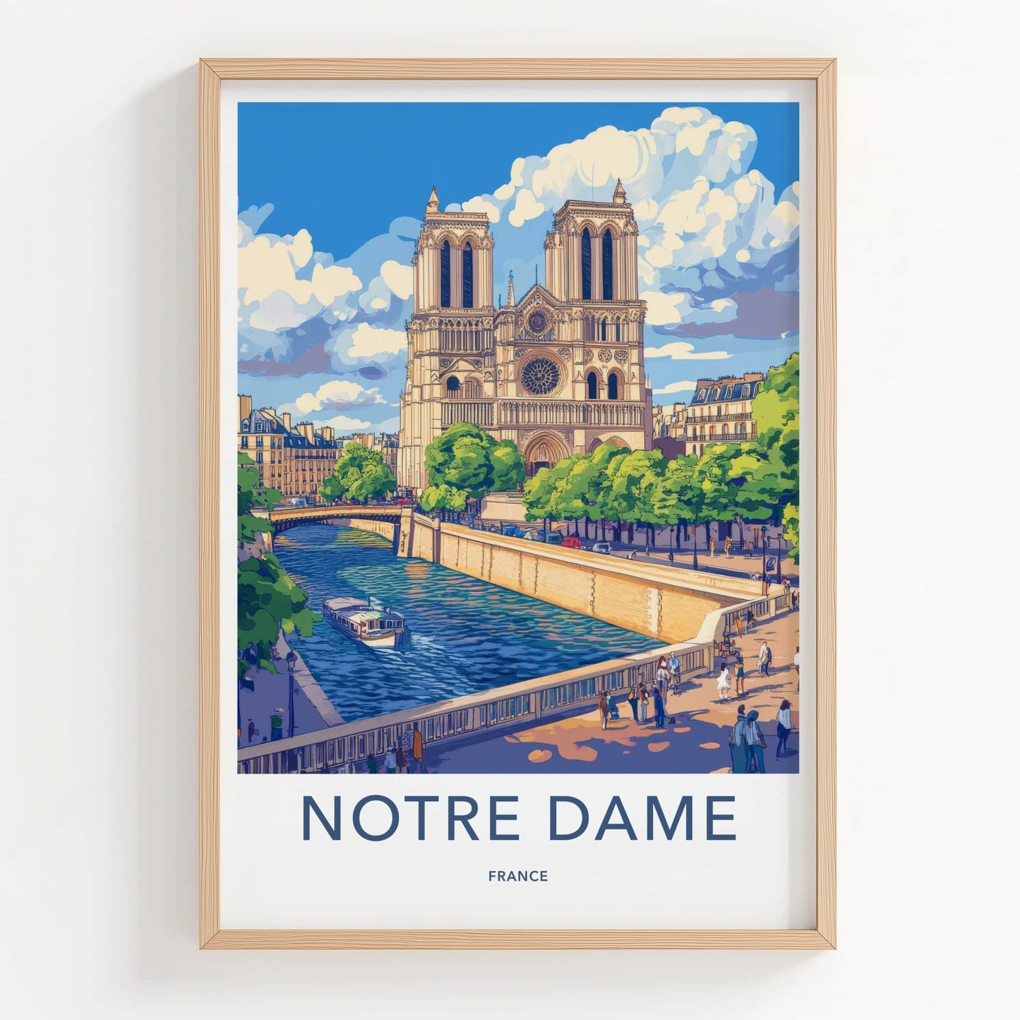 Notre Dame Poster - France Framed Print - Paris River Scene Wall Decor