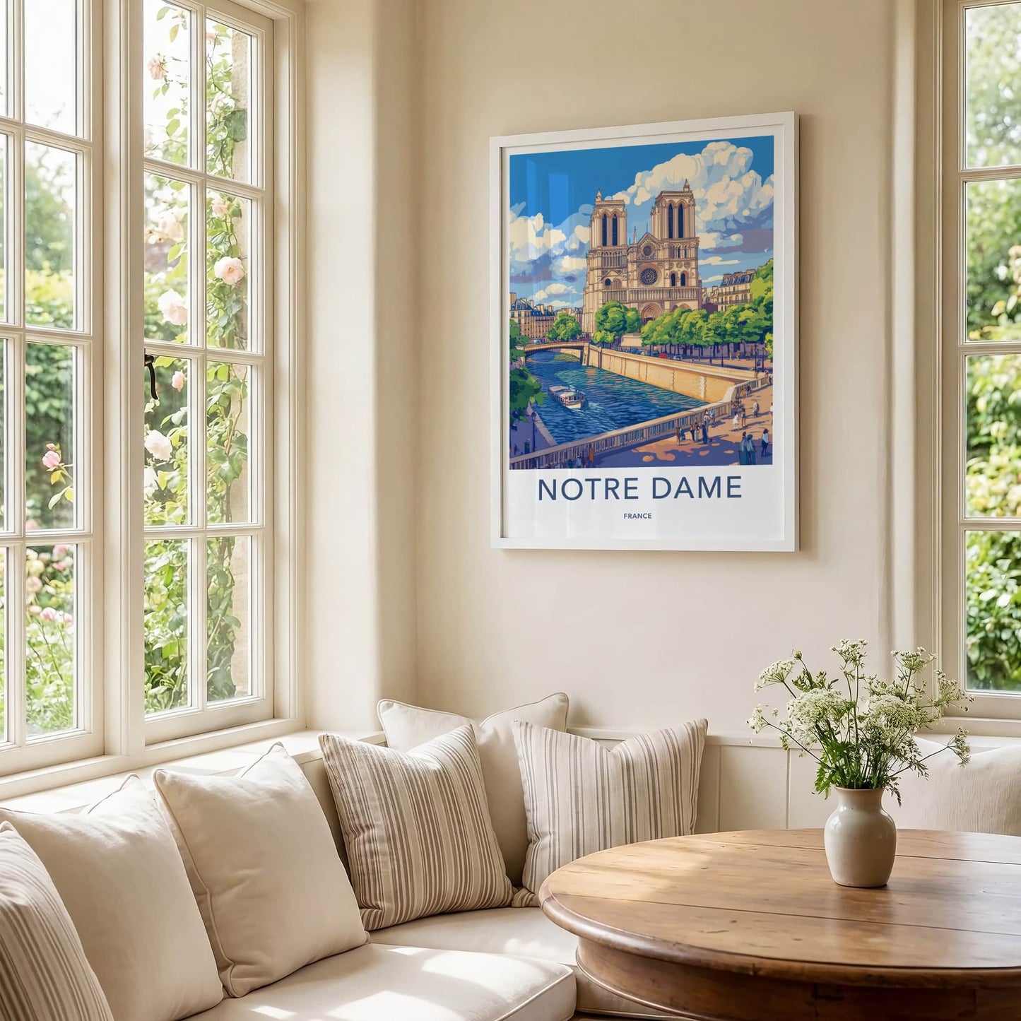 Notre Dame Poster - France Framed Print - Paris River Scene Wall Decor