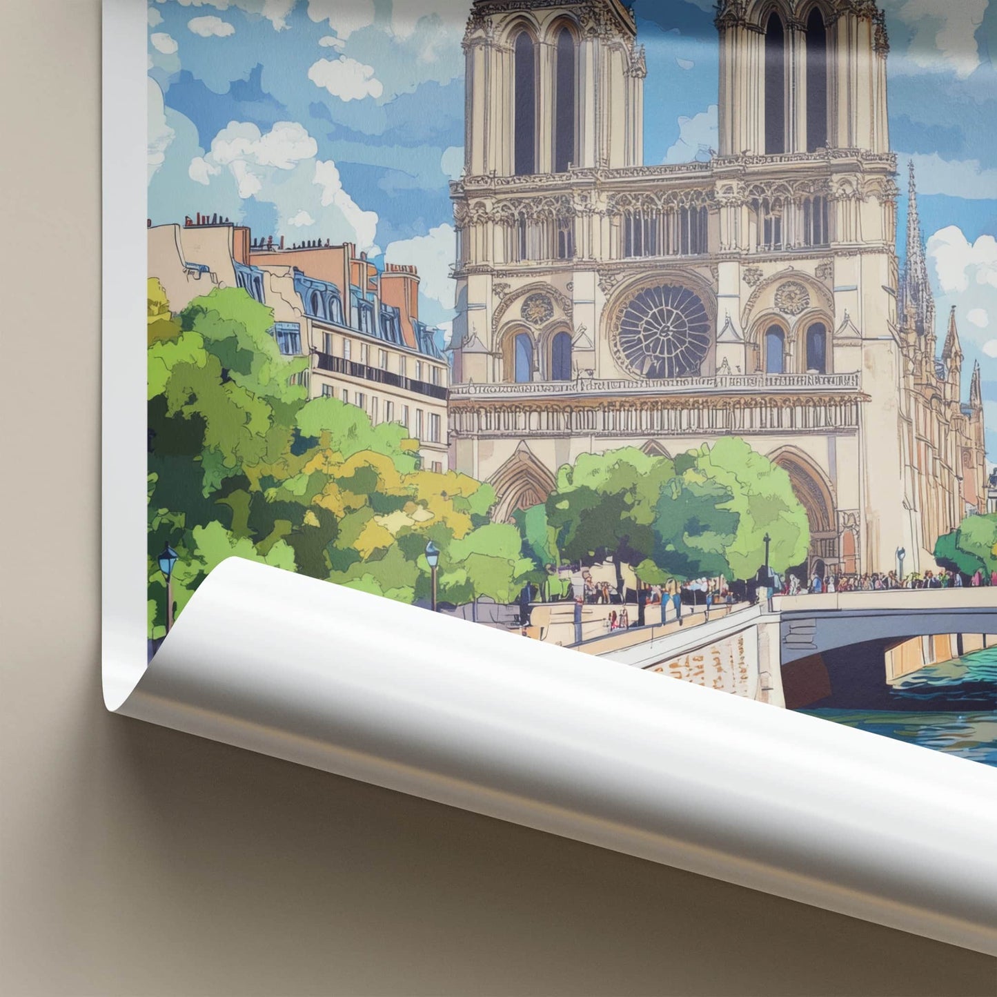 Notre Dame Poster - France Travel Art - Historic River Scene Home Decor