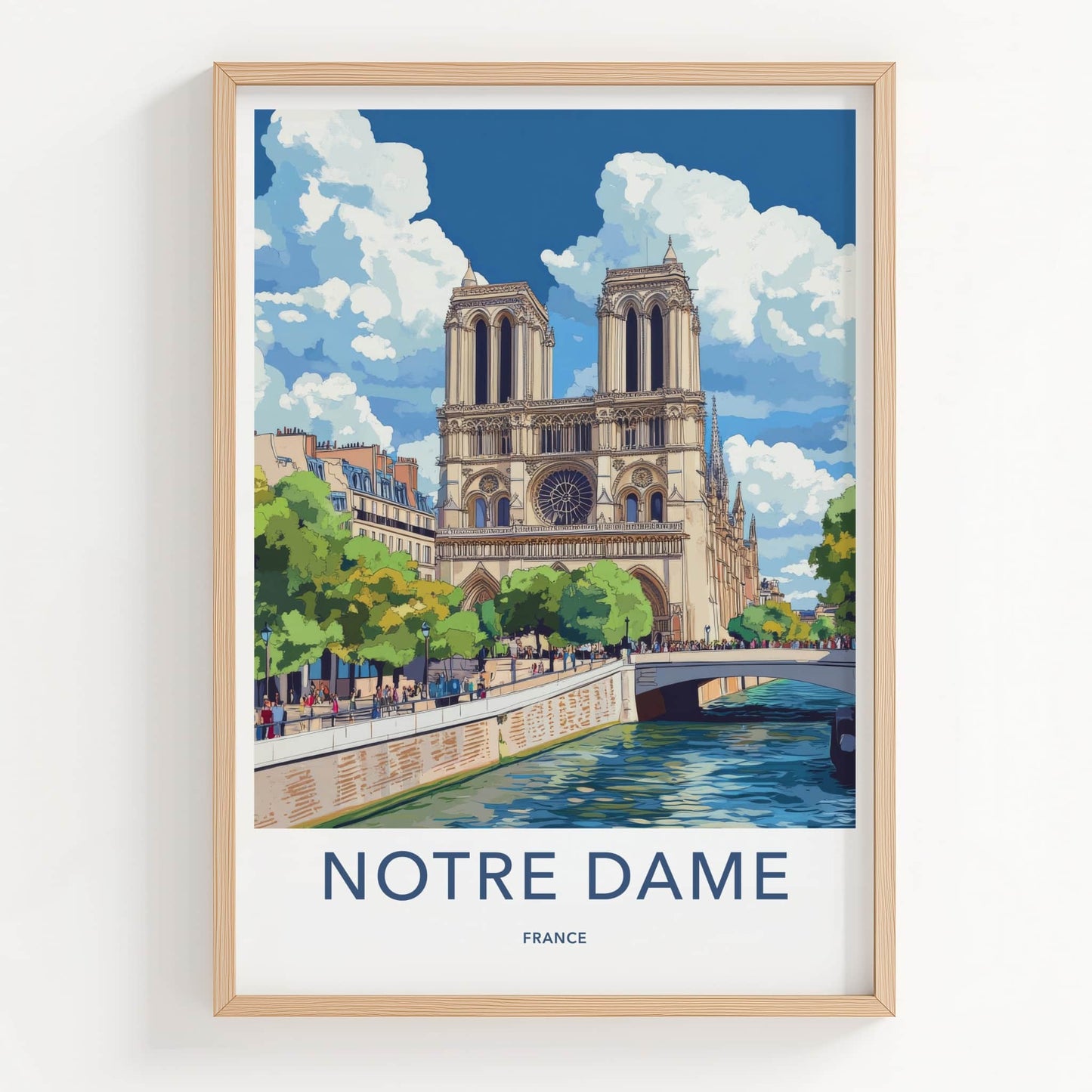 Notre Dame Poster - France Travel Art - Historic River Scene Home Decor