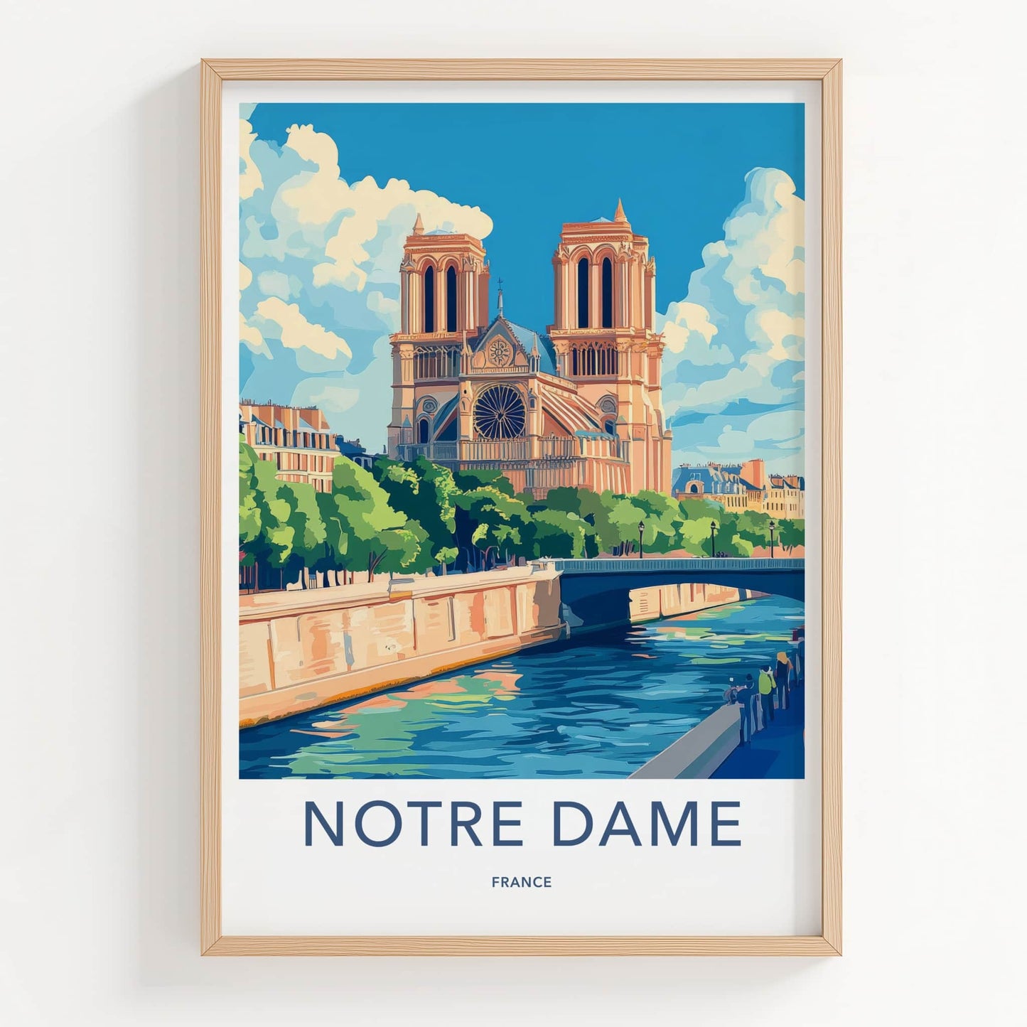 Notre Dame Poster - France Travel Art - Riverfront Cathedral View Home Decor