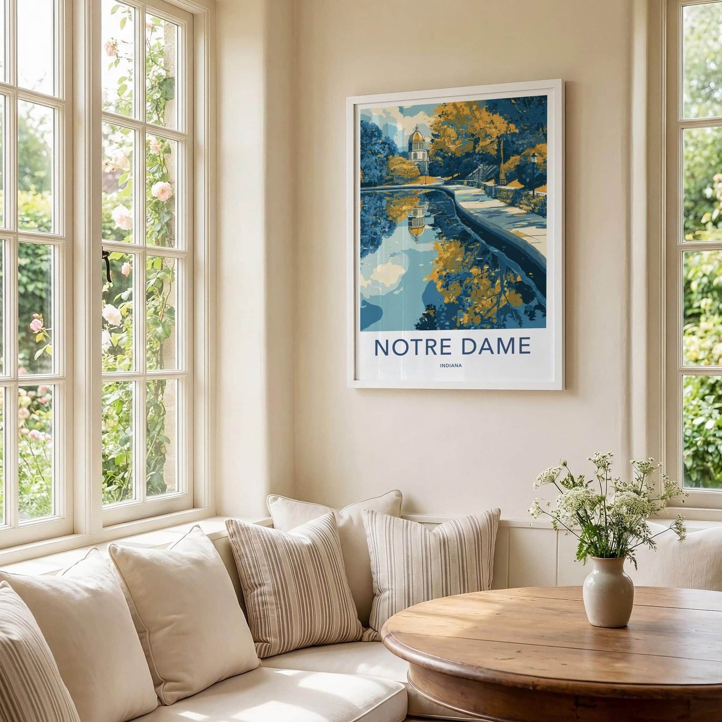 Notre Dame Poster - Indiana Travel Art - Golden Dome Reflection Home Decor