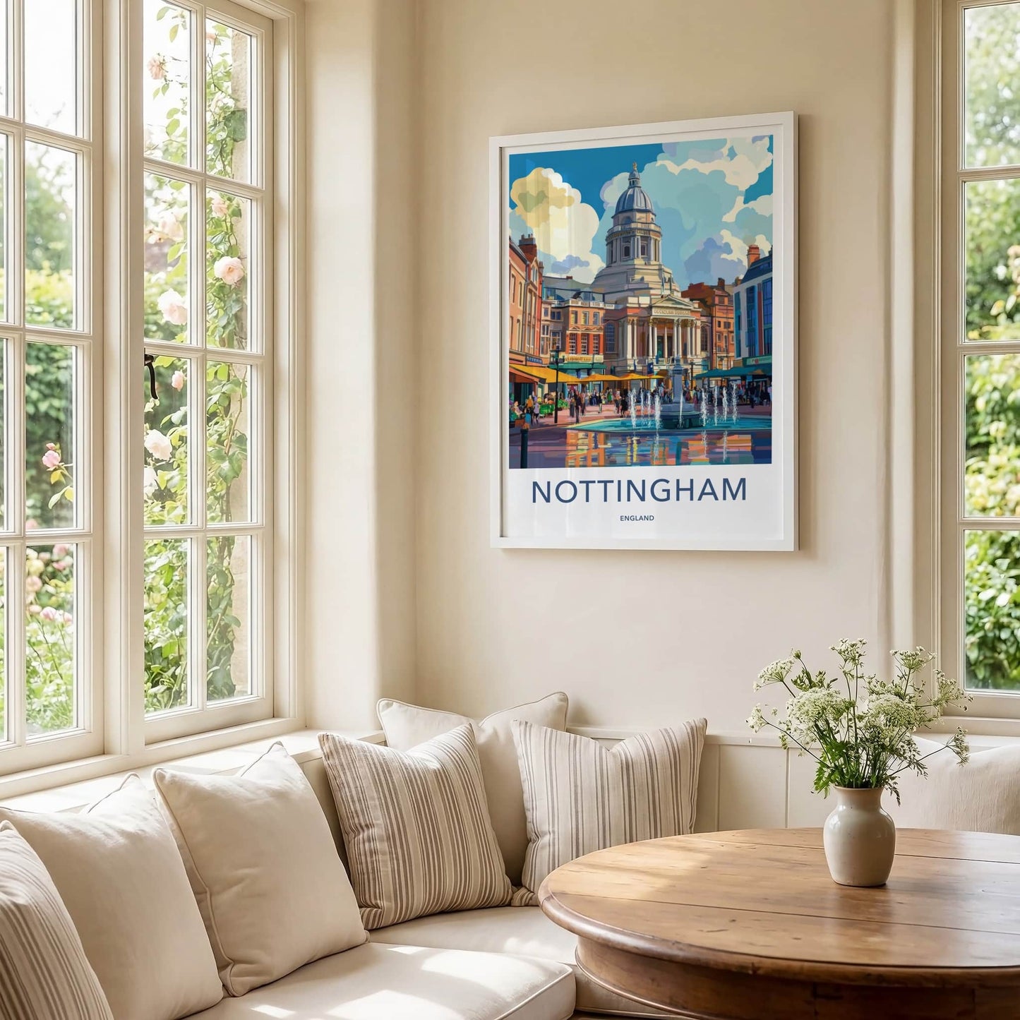 Nottingham Poster - England Travel Art - City Square Fountain Home Decor