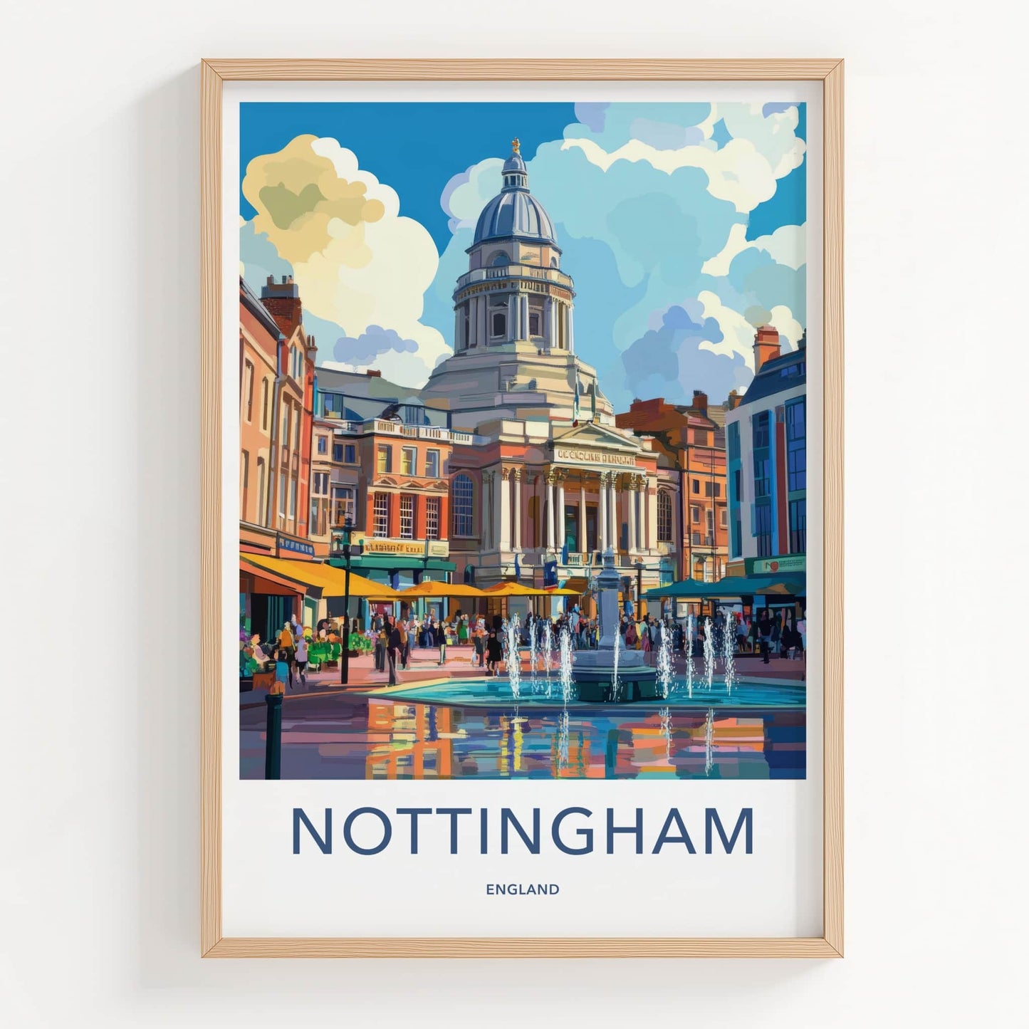 Nottingham Poster - England Travel Art - City Square Fountain Home Decor