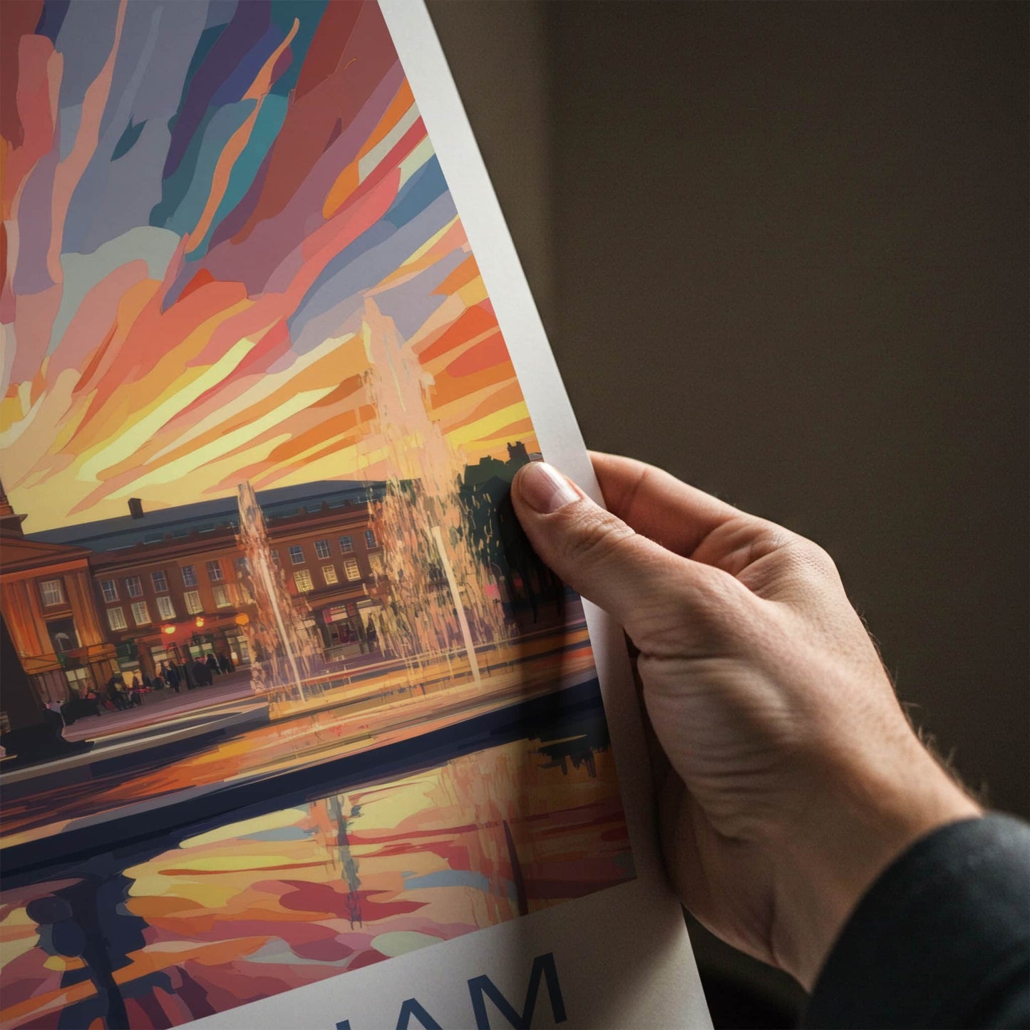 Nottingham Poster - England Wall Art - Vibrant Sunset Fountains Home Decor