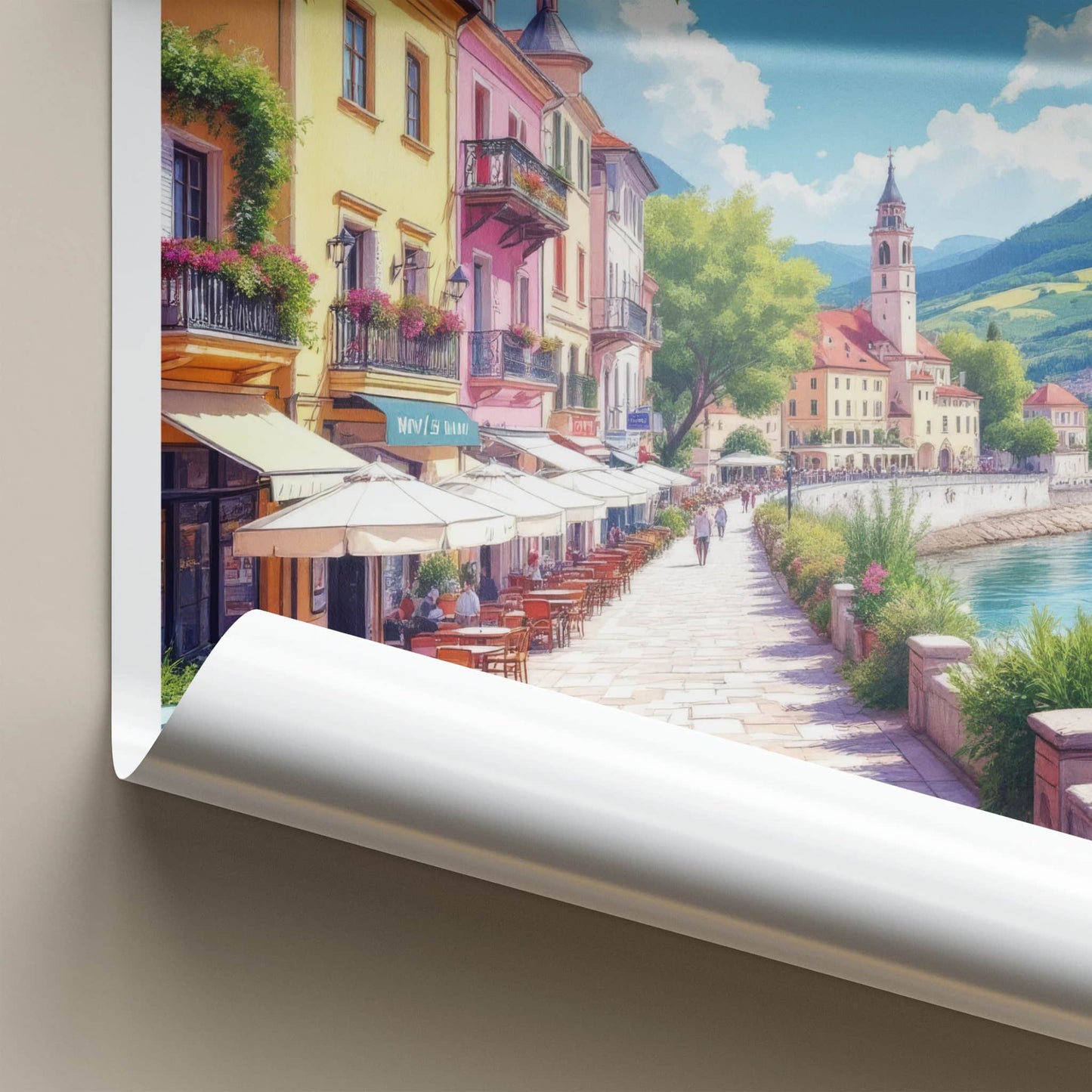 Novi Sad Poster - Serbia Travel Art - Vibrant Cafe Riverwalk Home Decor