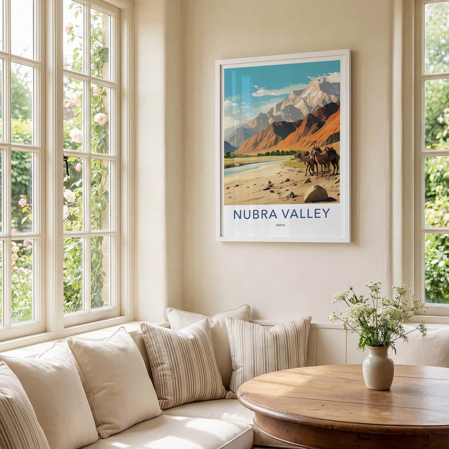Nubra Valley Poster - India Travel Art - Ladakh Desert Camels Wall Decor
