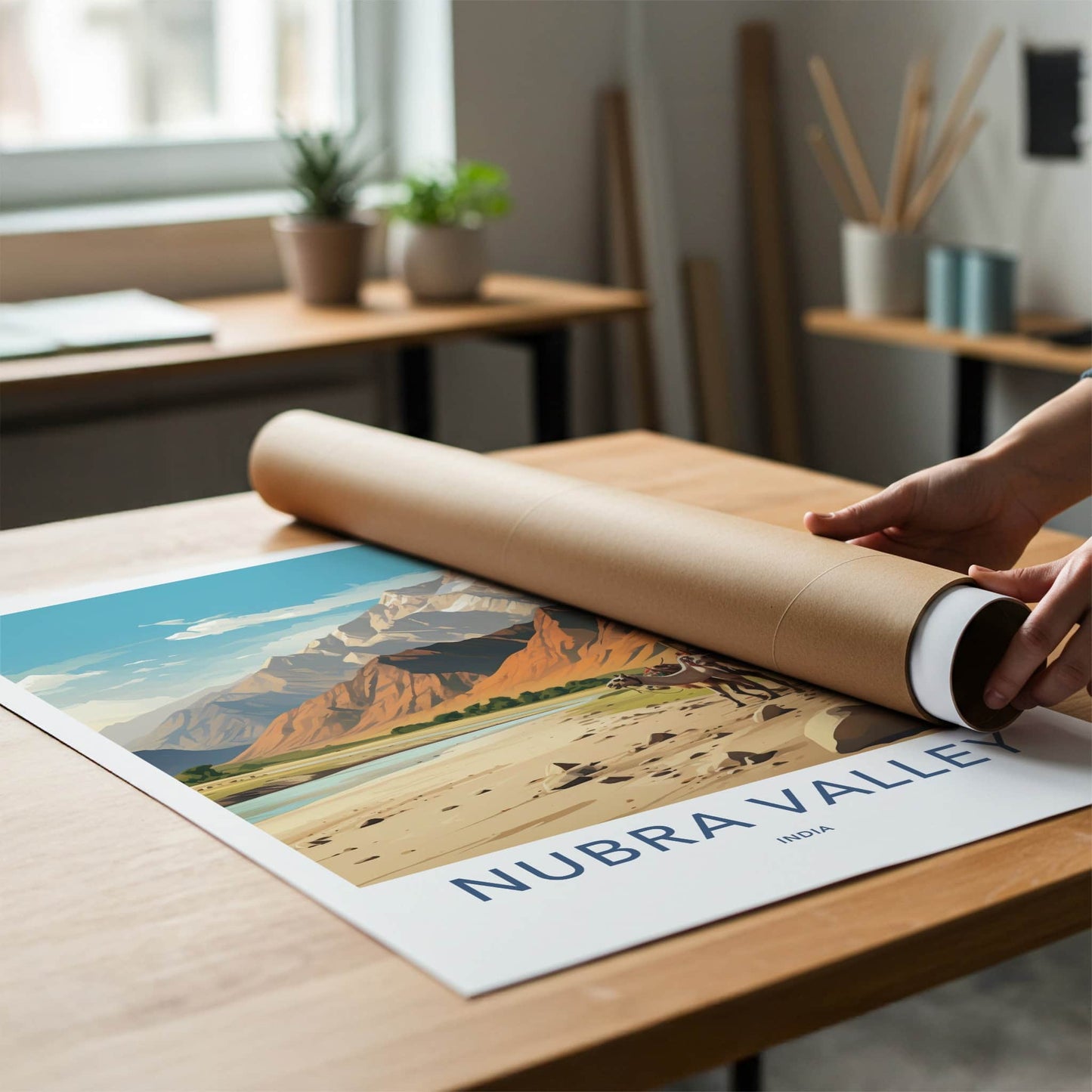 Nubra Valley Poster - India Travel Art - Ladakh Desert Camels Wall Decor