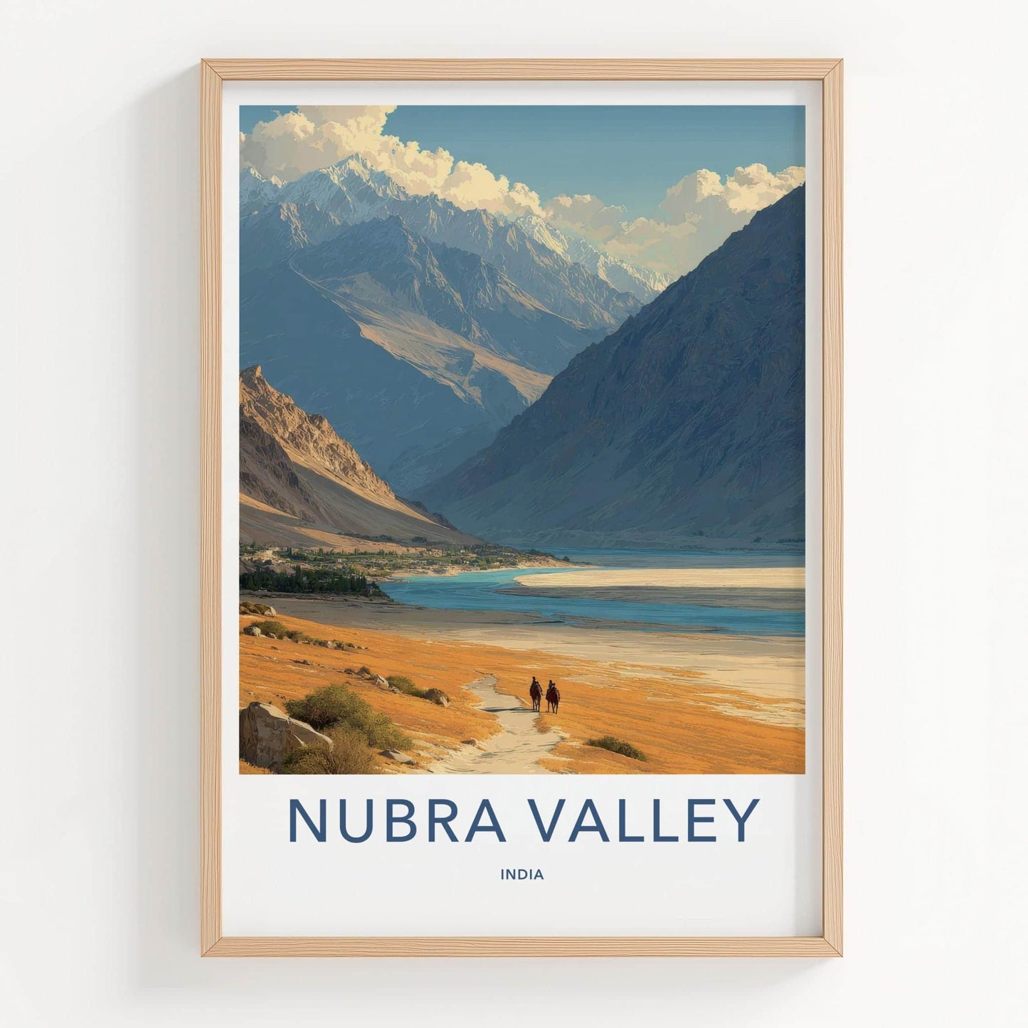 Nubra Valley Poster - India Travel Art - Ladakh Riders River Valley Home Decor