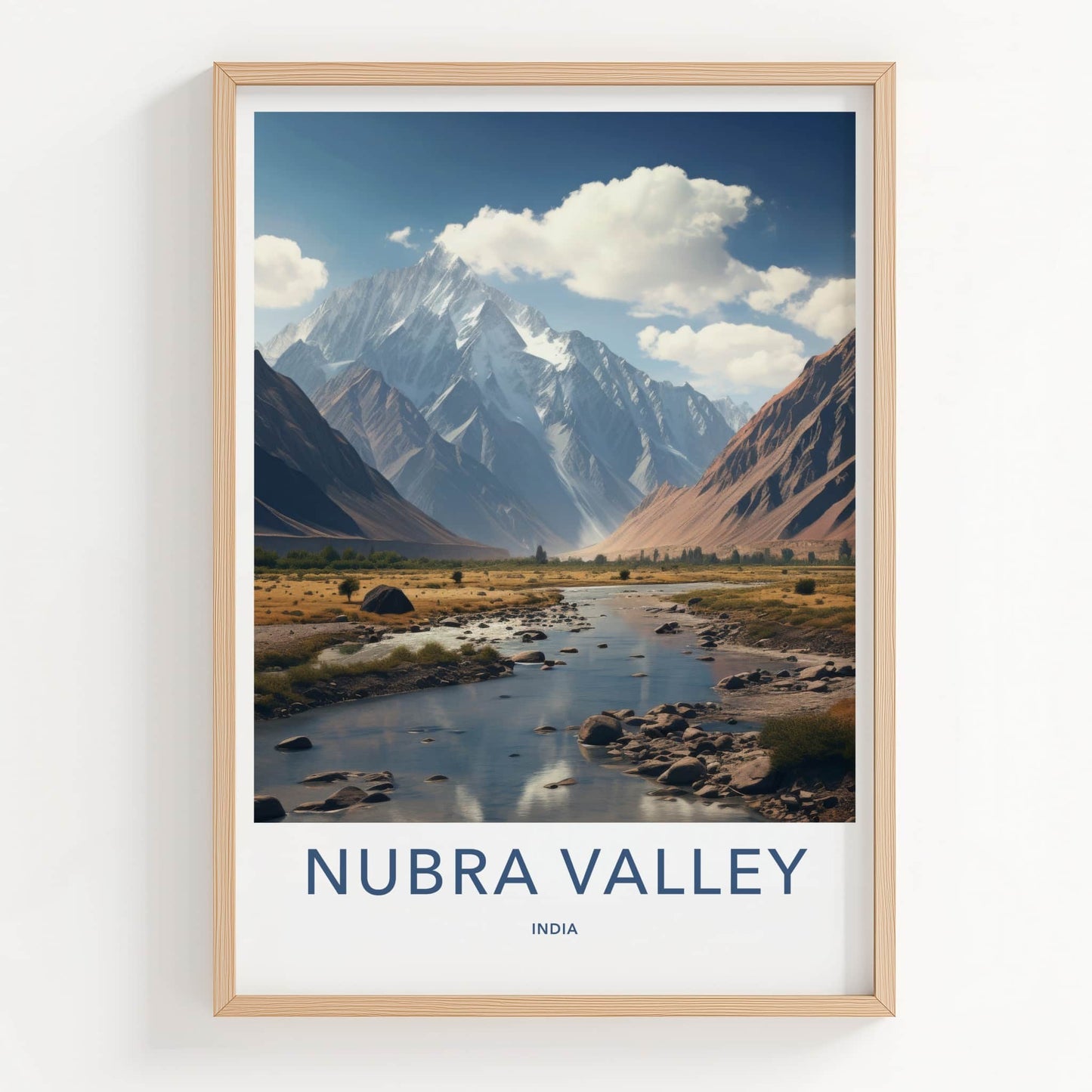Nubra Valley Poster - India Travel Art - Ladakh River Mountain Valley Home Decor