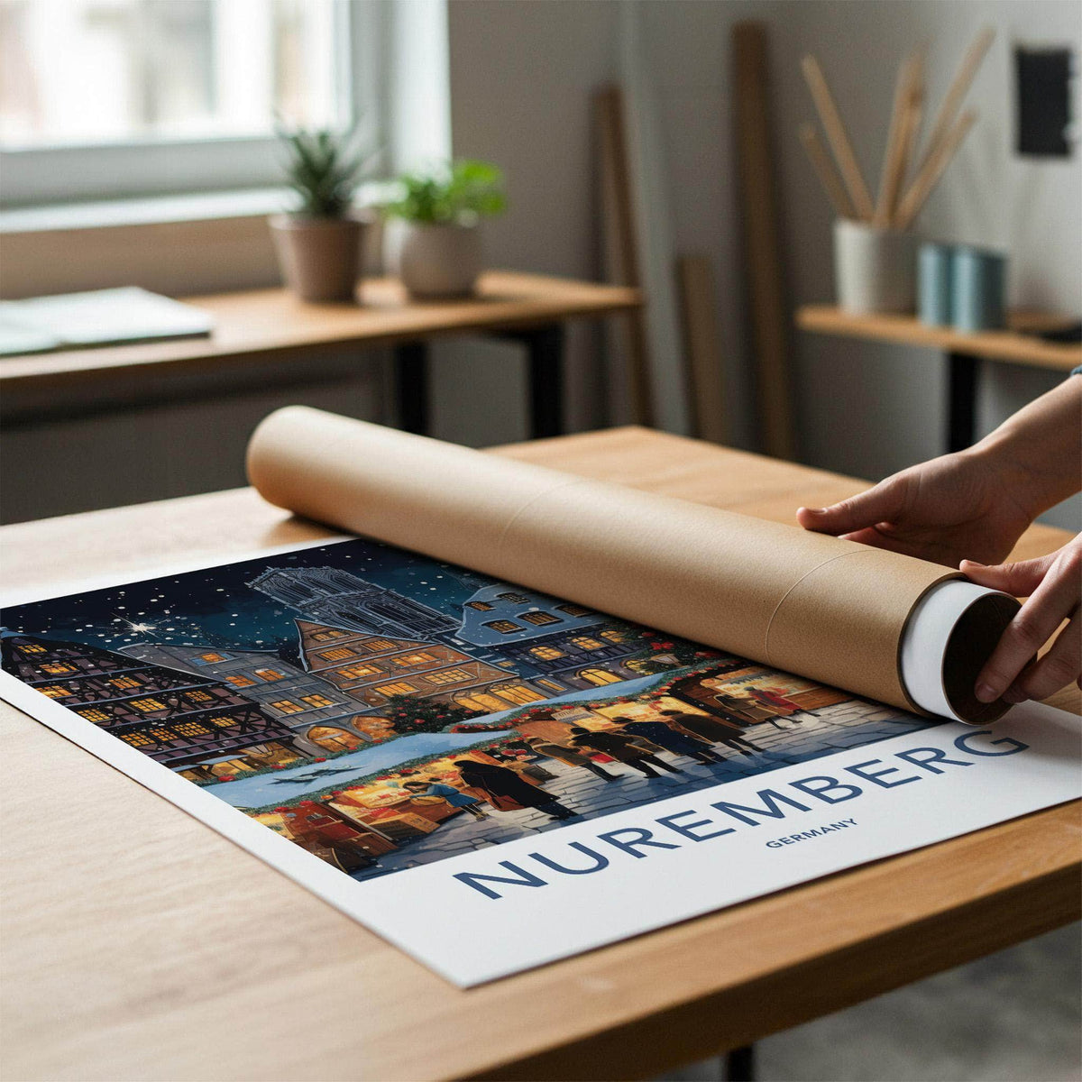 Nuremberg Poster - Festive Holiday Christmas Market Art With Timber