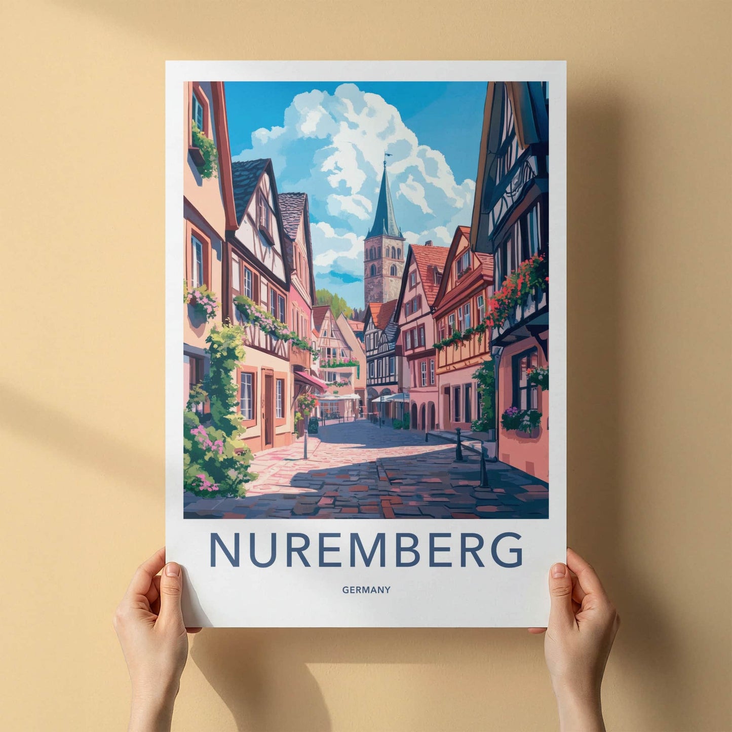 Nuremberg Poster - Germany Travel Art - Historic Church Tower Home Decor
