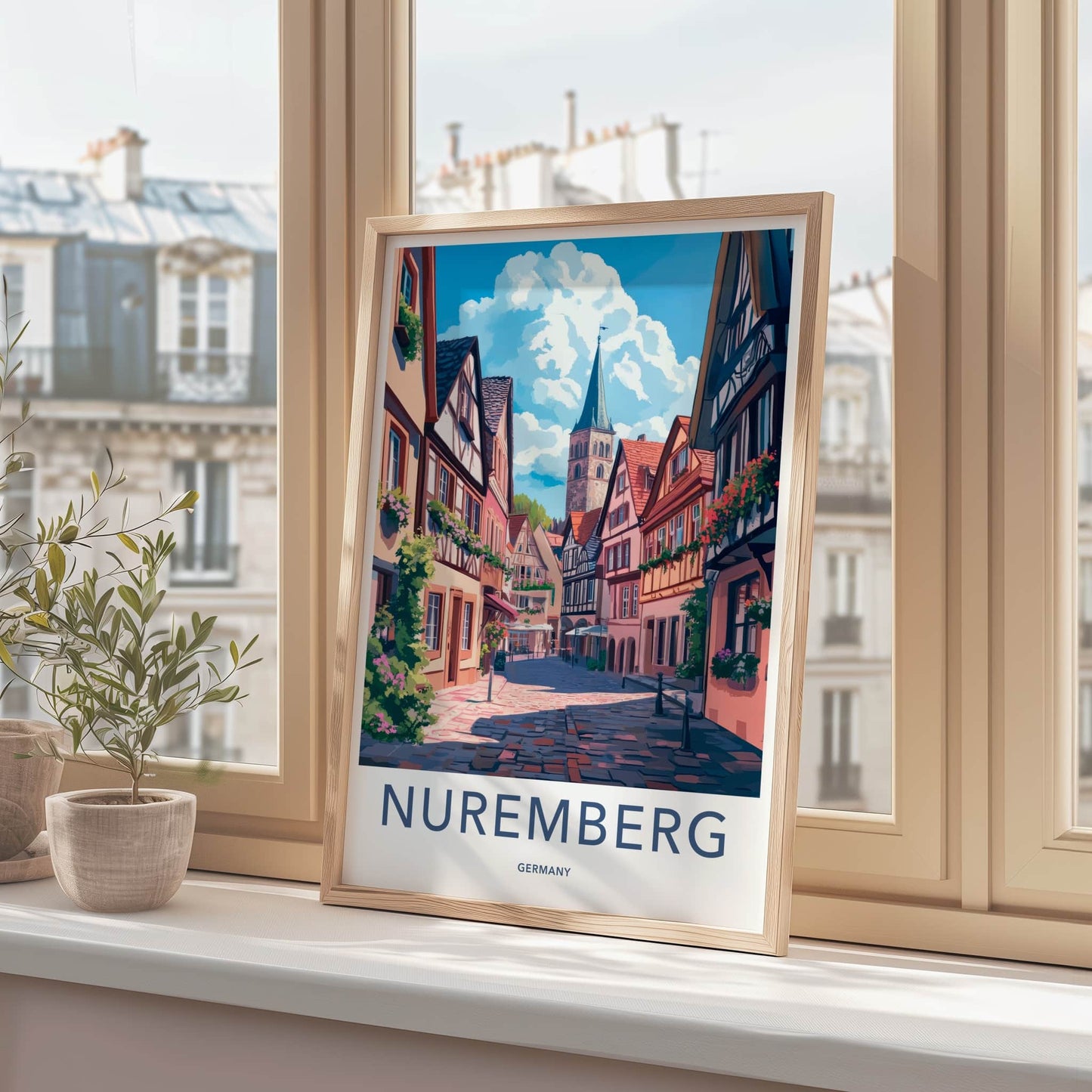 Nuremberg Poster - Germany Travel Art - Historic Church Tower Home Decor