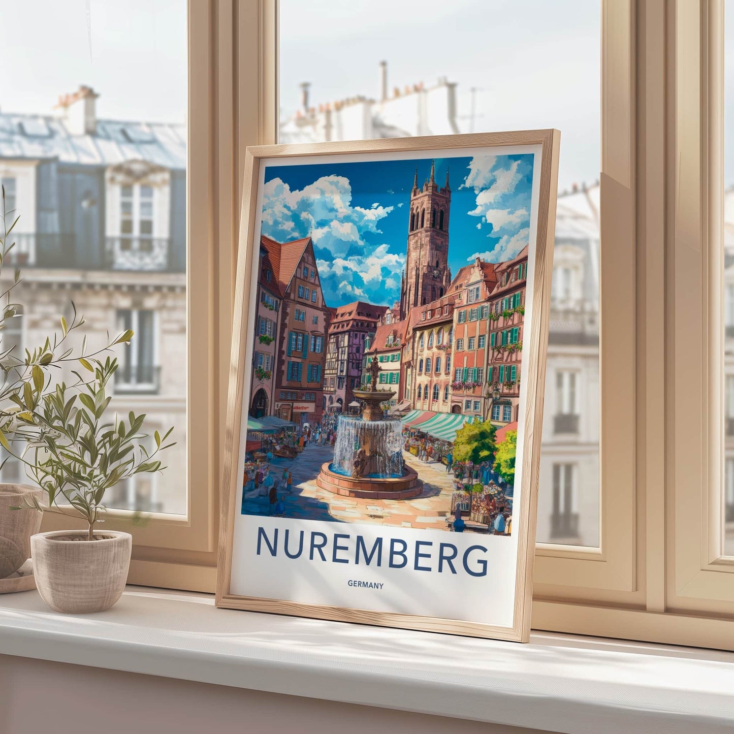 Nuremberg Poster - Germany Travel Art - Historic Market Fountain Home Decor
