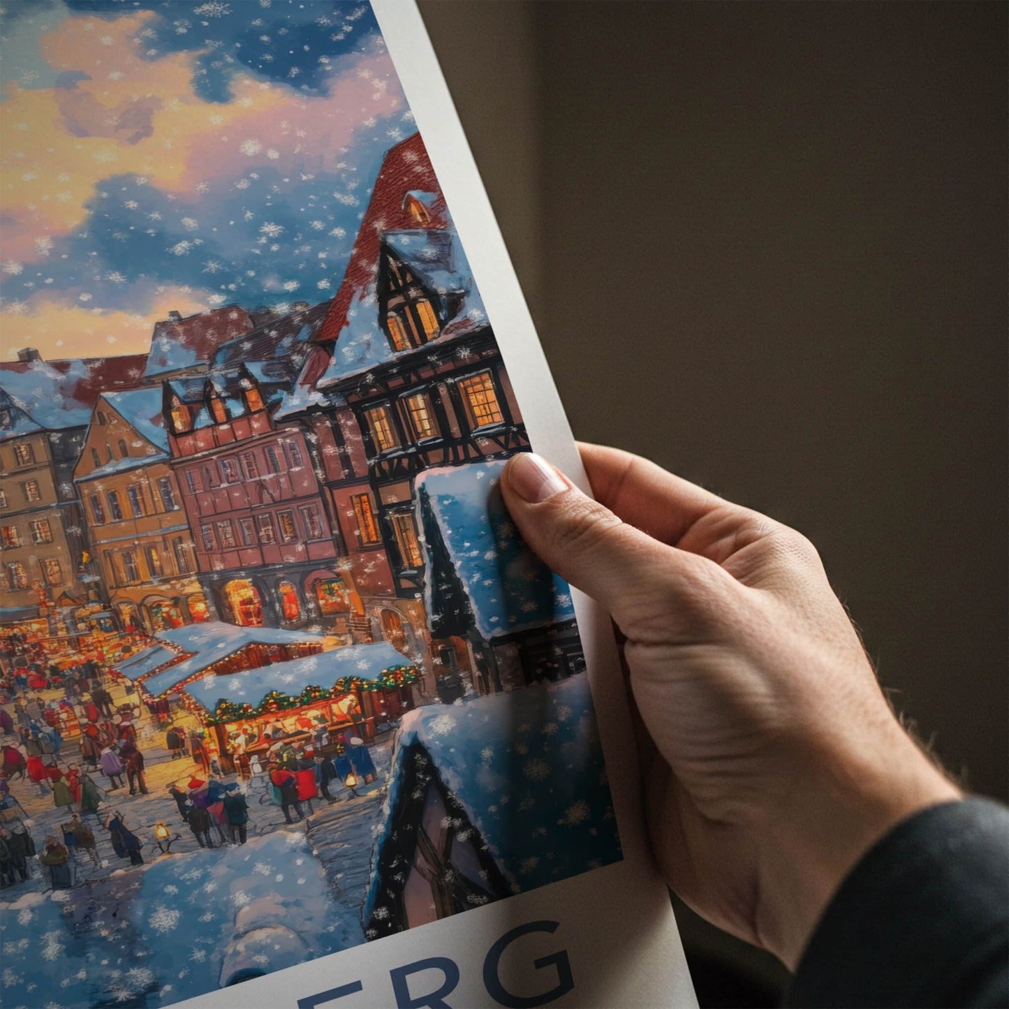 Nuremberg Poster - Germany Travel Art - Snowy Market Festival Home Decor