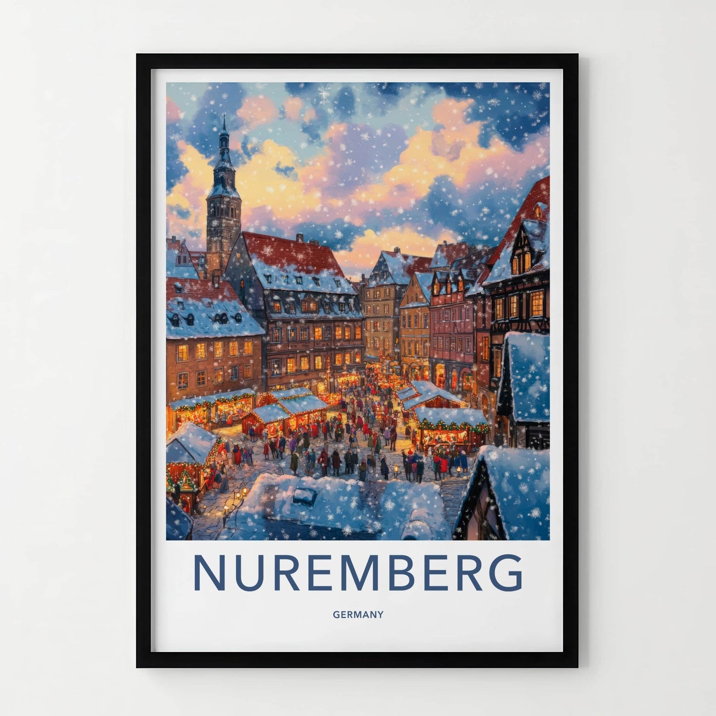 Nuremberg Poster - Germany Travel Art - Snowy Market Festival Home Decor