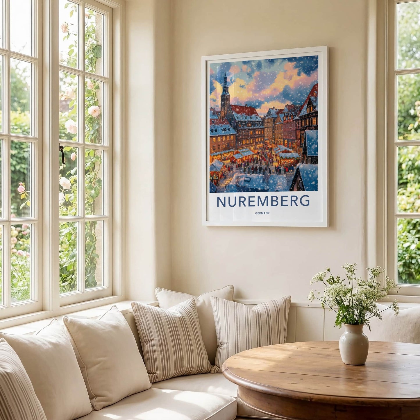 Nuremberg Poster - Germany Travel Art - Snowy Market Festival Home Decor