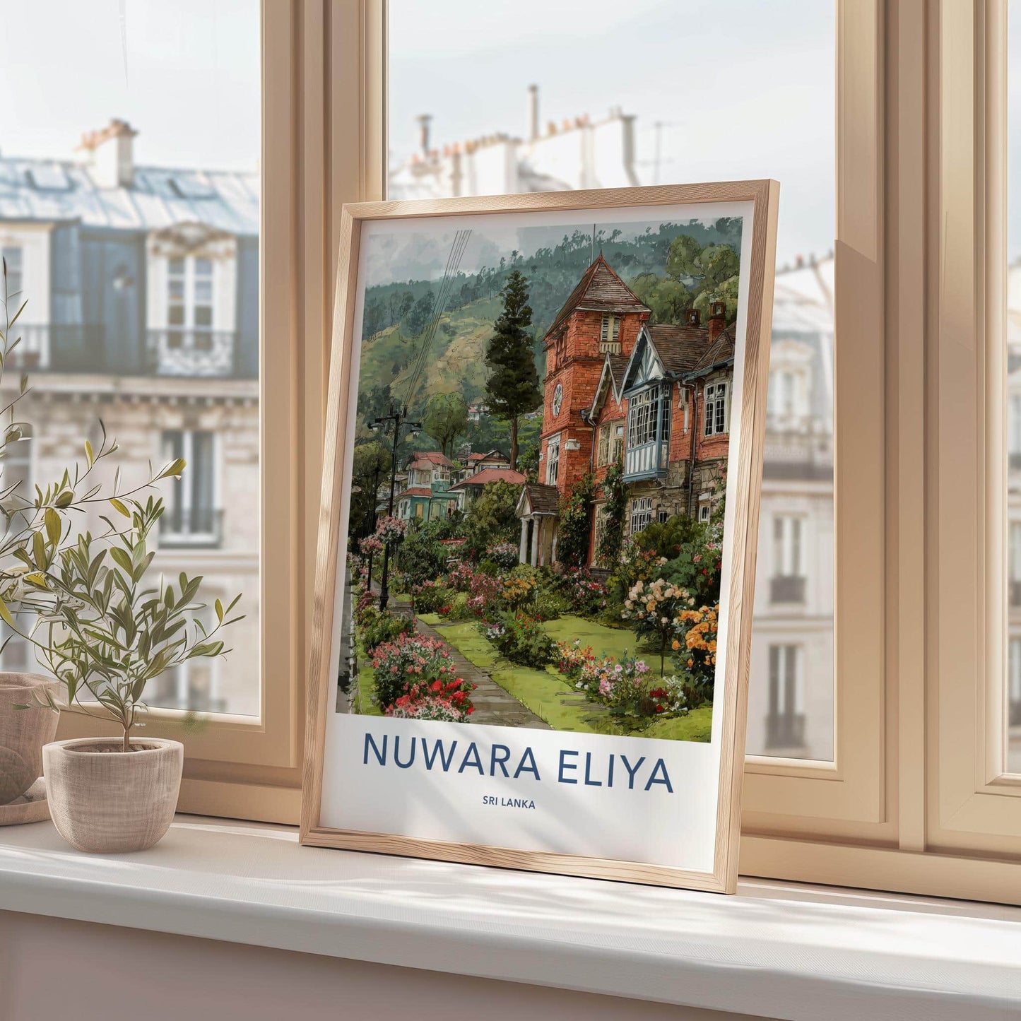 Nuwara Eliya Poster - Sri Lanka Travel Art - Flowering Hillside Town Home Decor