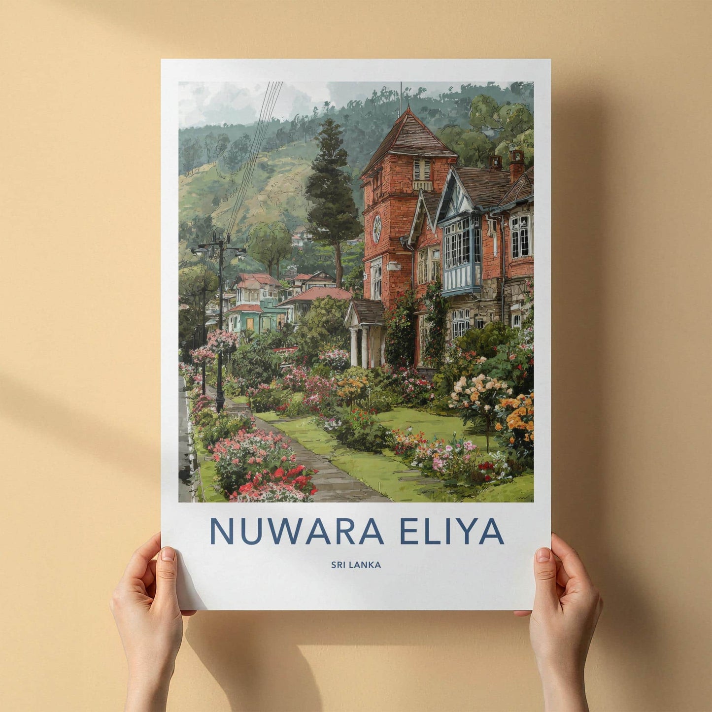 Nuwara Eliya Poster - Sri Lanka Travel Art - Flowering Hillside Town Home Decor