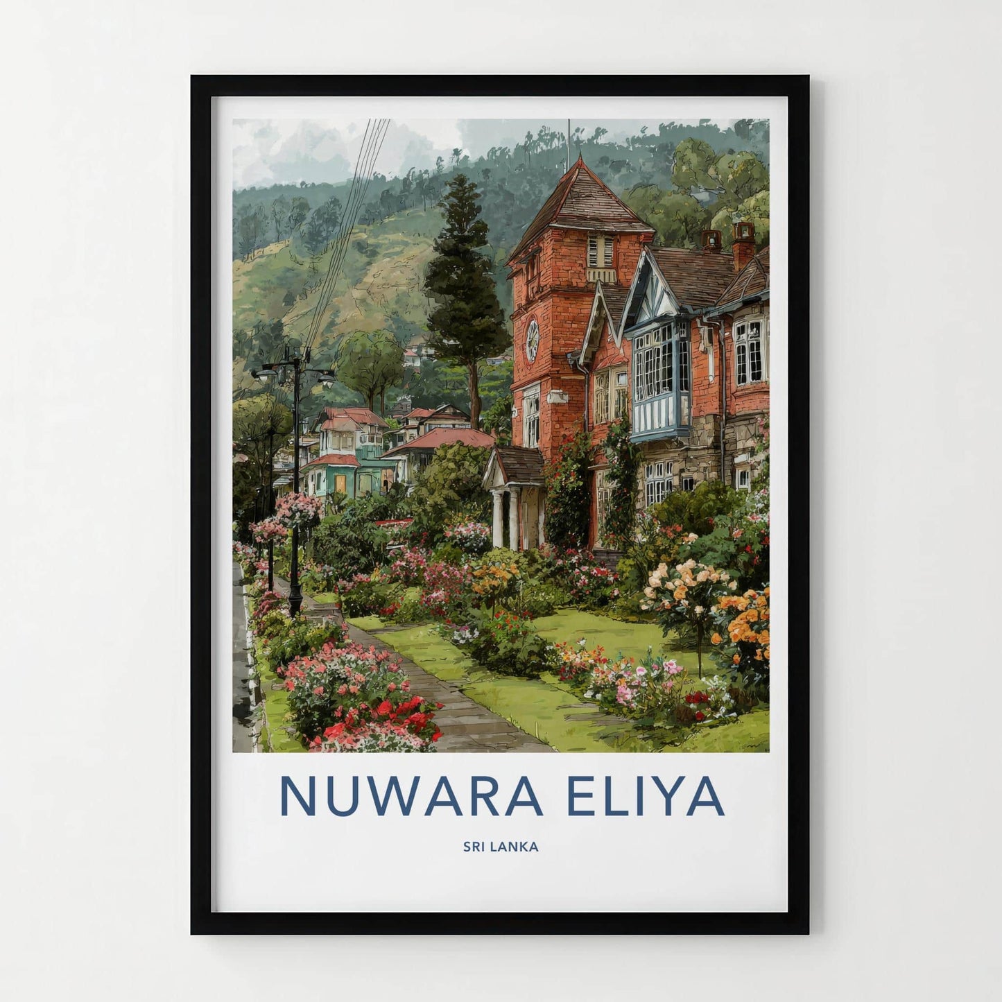 Nuwara Eliya Poster - Sri Lanka Travel Art - Flowering Hillside Town Home Decor