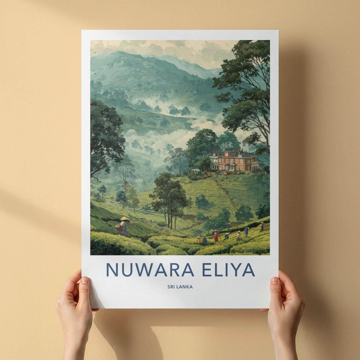 Nuwara Eliya Poster - Sri Lanka Travel Art - Misty Tea Estate Home Decor