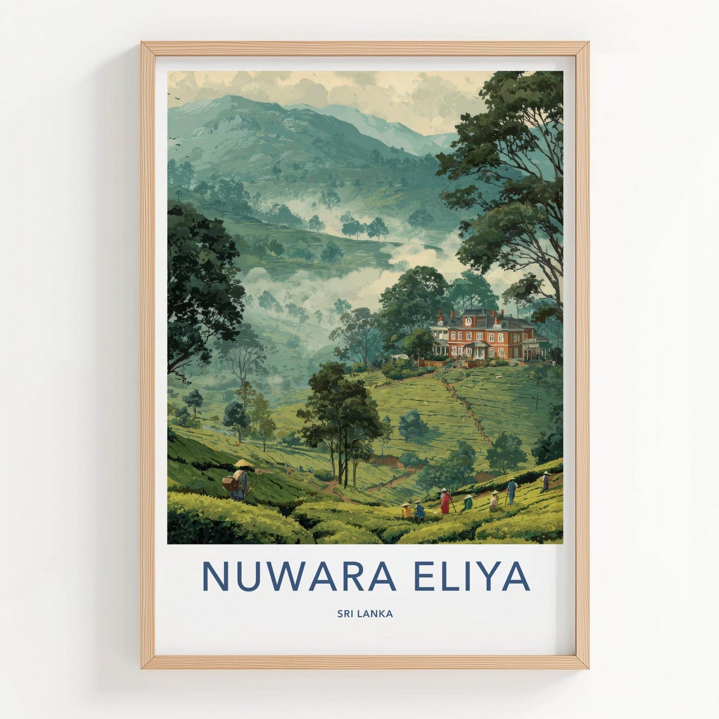 Nuwara Eliya Poster - Sri Lanka Travel Art - Misty Tea Estate Home Decor