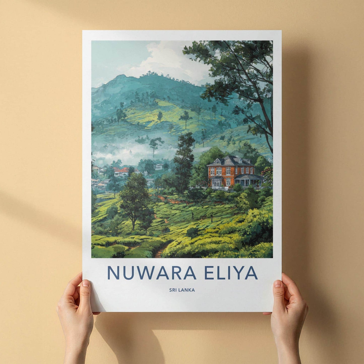 Nuwara Eliya Poster - Sri Lanka Travel Art - Misty Tea Plantation Home Decor