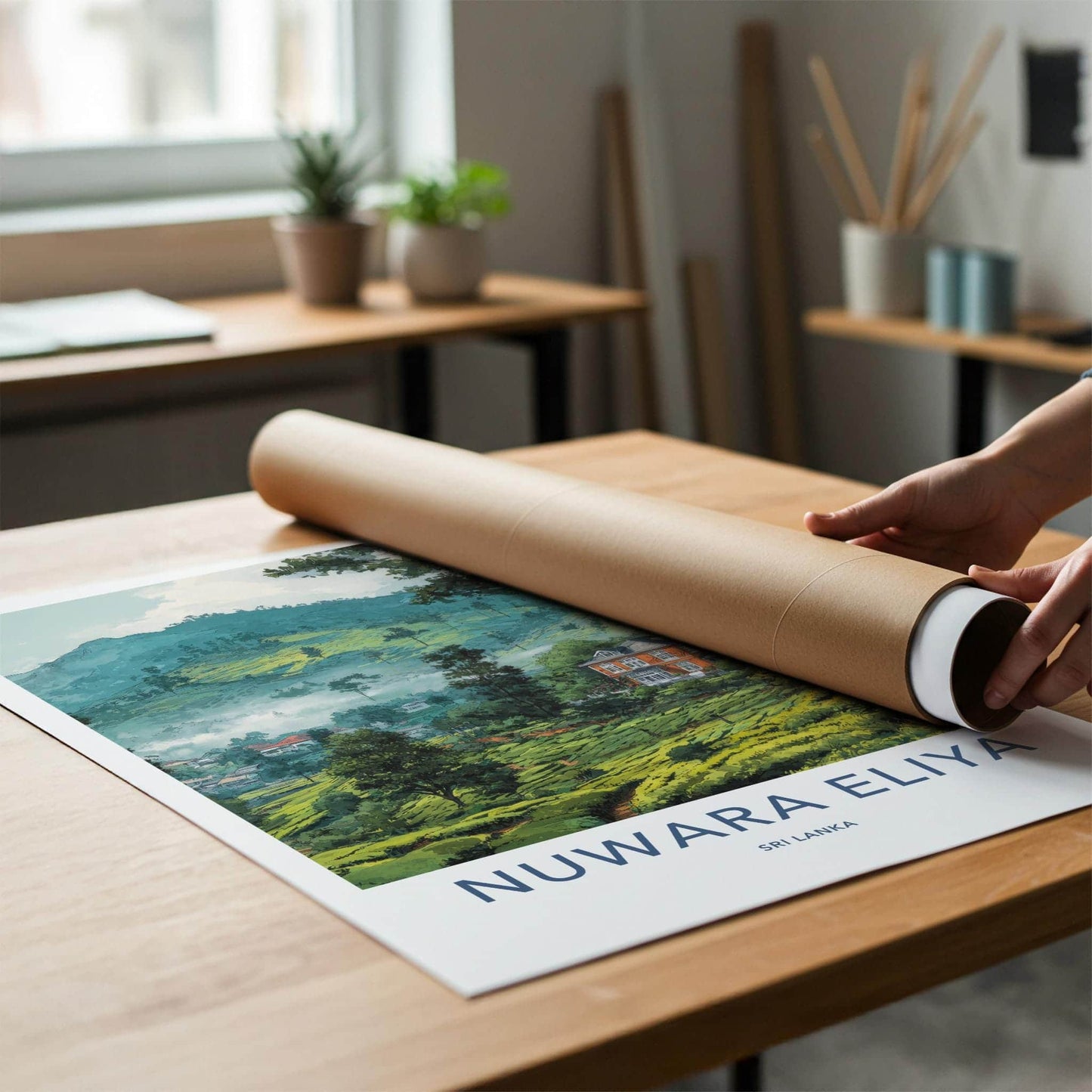 Nuwara Eliya Poster - Sri Lanka Travel Art - Misty Tea Plantation Home Decor