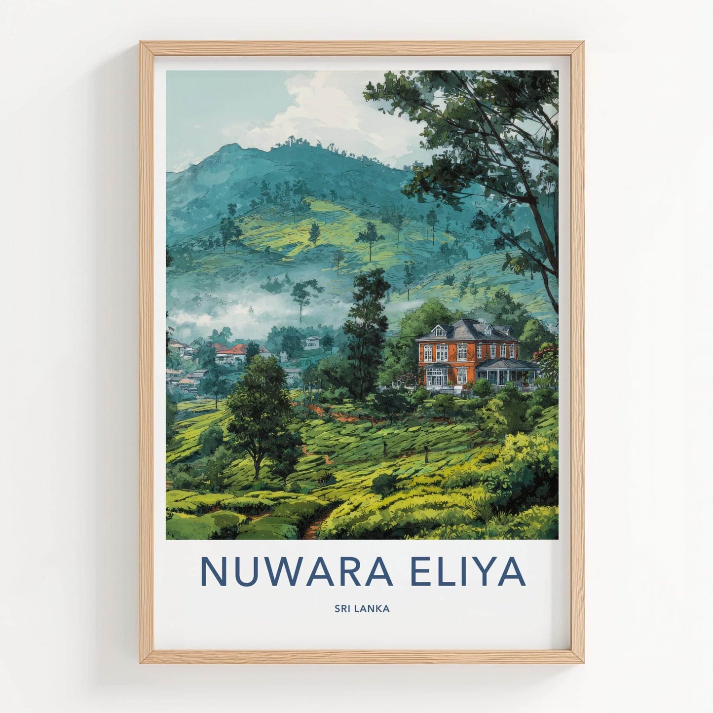 Nuwara Eliya Poster - Sri Lanka Travel Art - Misty Tea Plantation Home Decor
