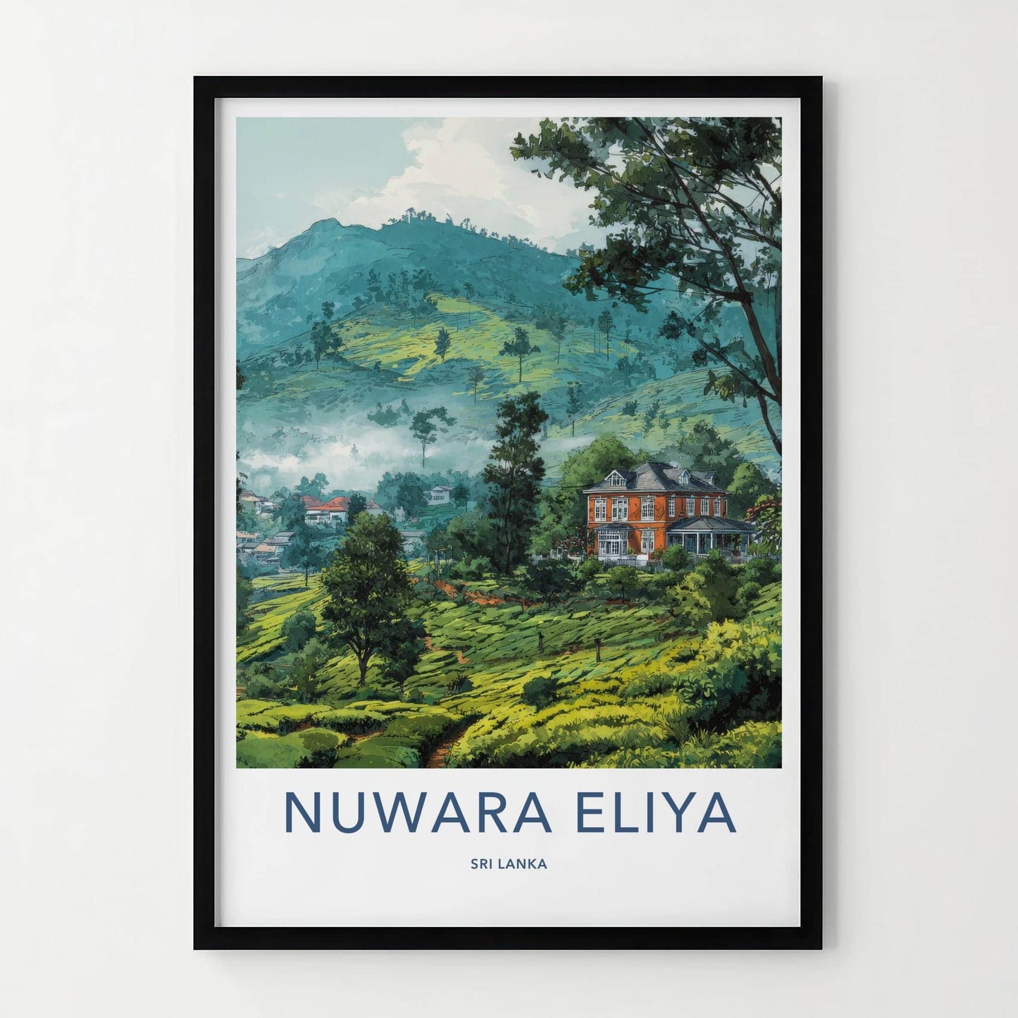 Nuwara Eliya Poster - Sri Lanka Travel Art - Misty Tea Plantation Home Decor
