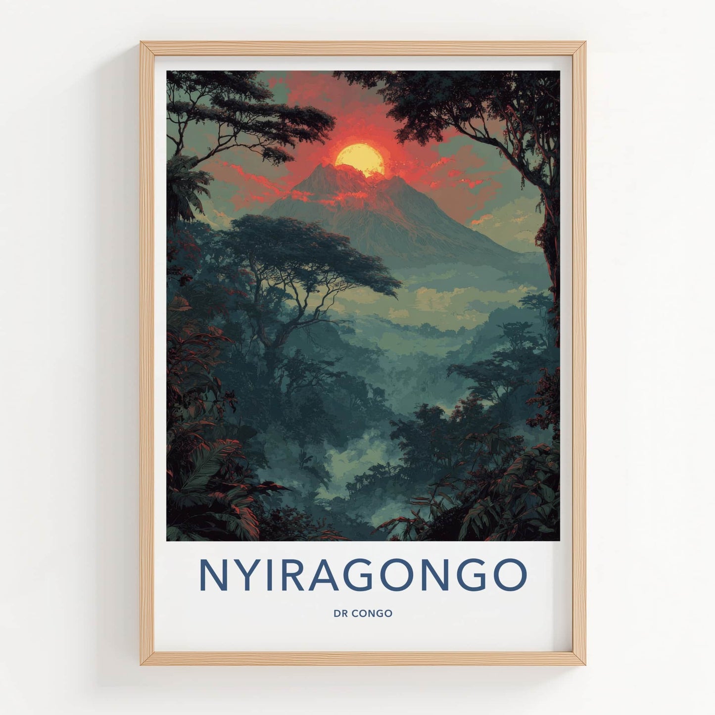 Nyiragongo Poster - DR Congo Travel Print - Fiery Sunset Mountain Home Decor