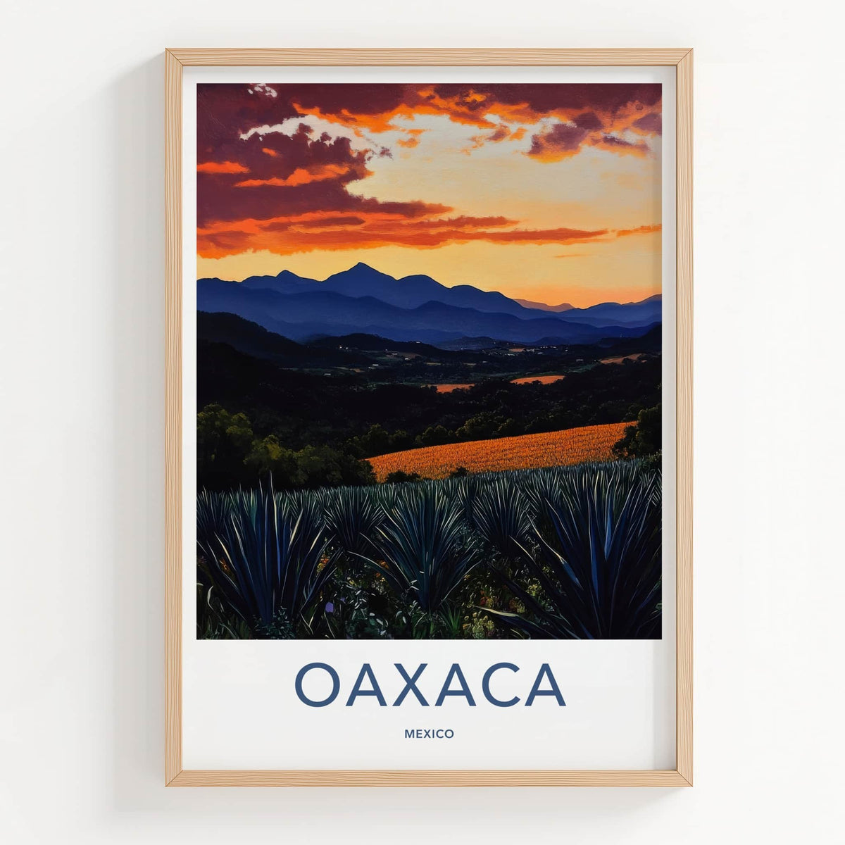 Oaxaca Poster - Mexico Travel Art - Agave Field Sunset Home Decor