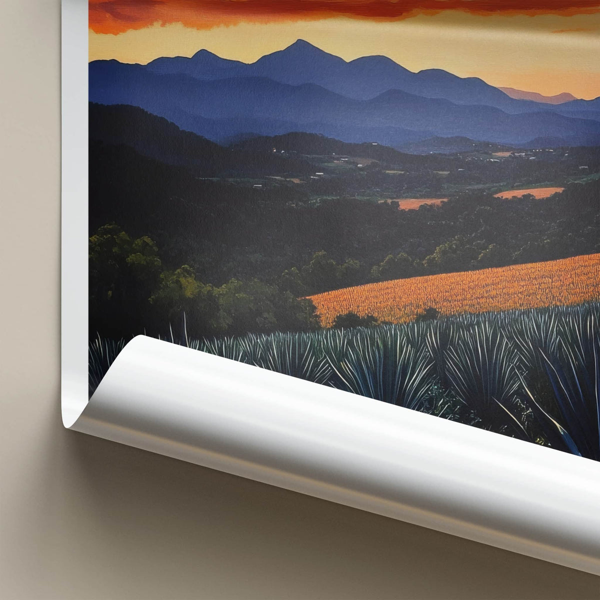 Oaxaca Poster - Mexico Travel Art - Agave Field Sunset Home Decor