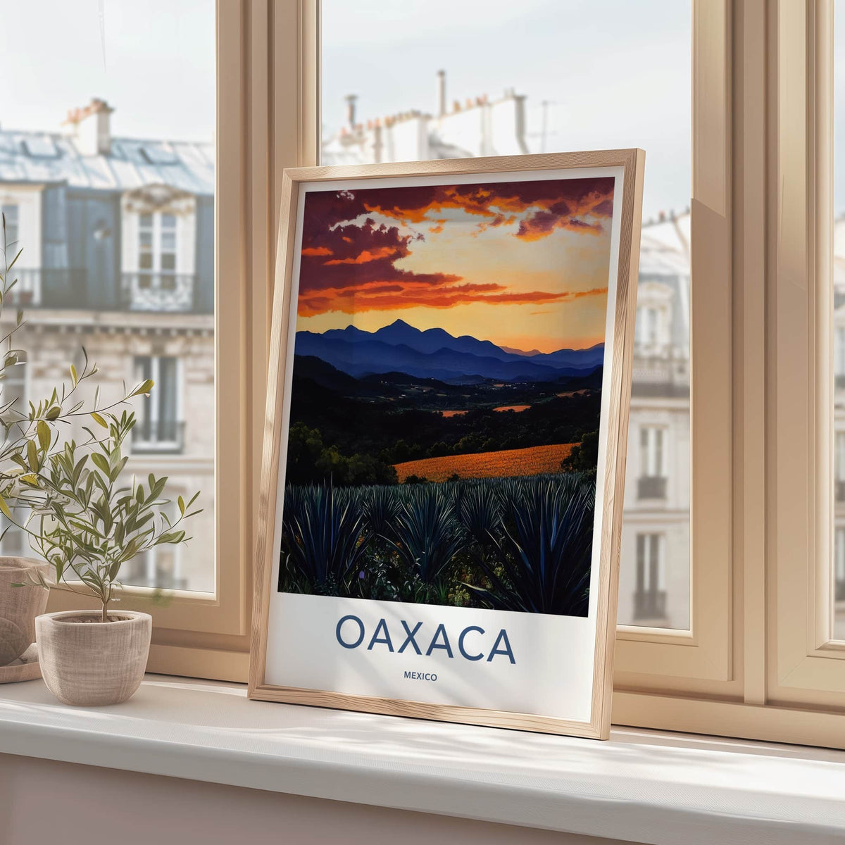 Oaxaca Poster - Mexico Travel Art - Agave Field Sunset Home Decor