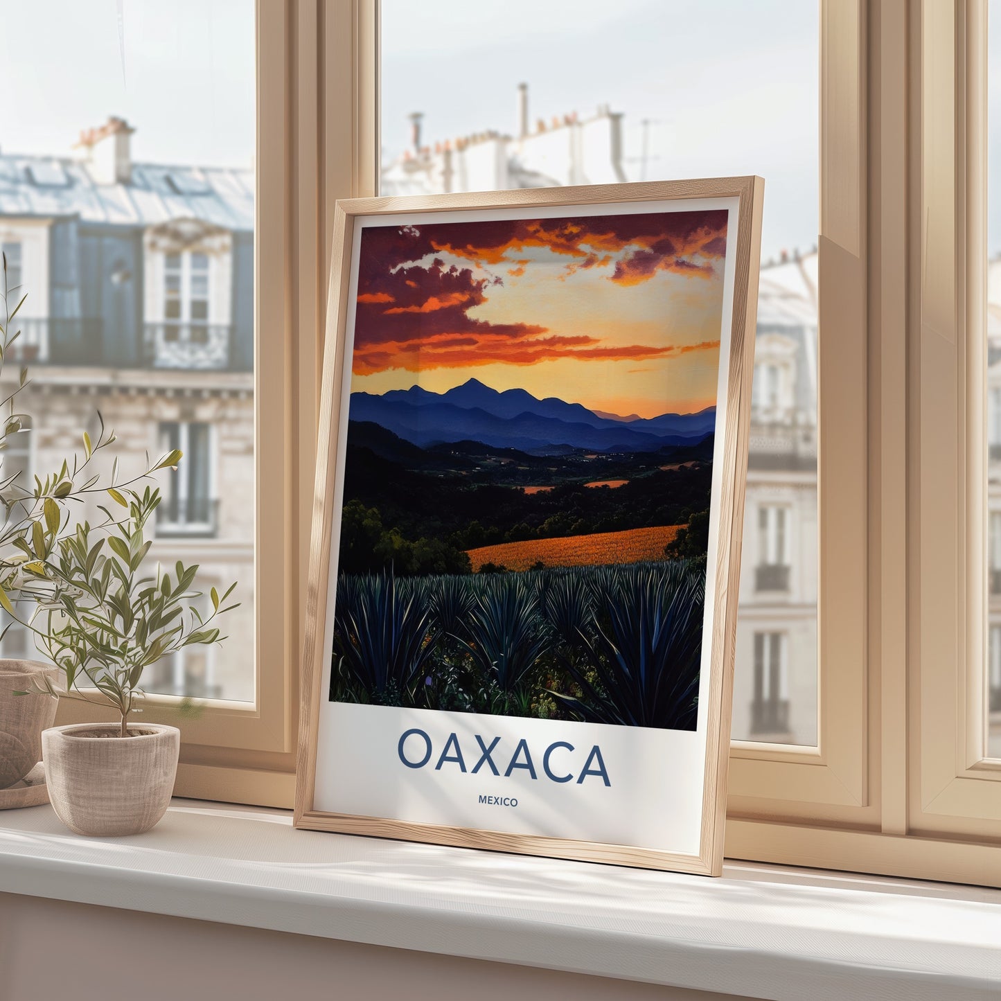 Oaxaca Poster - Mexico Travel Art - Agave Field Sunset Home Decor