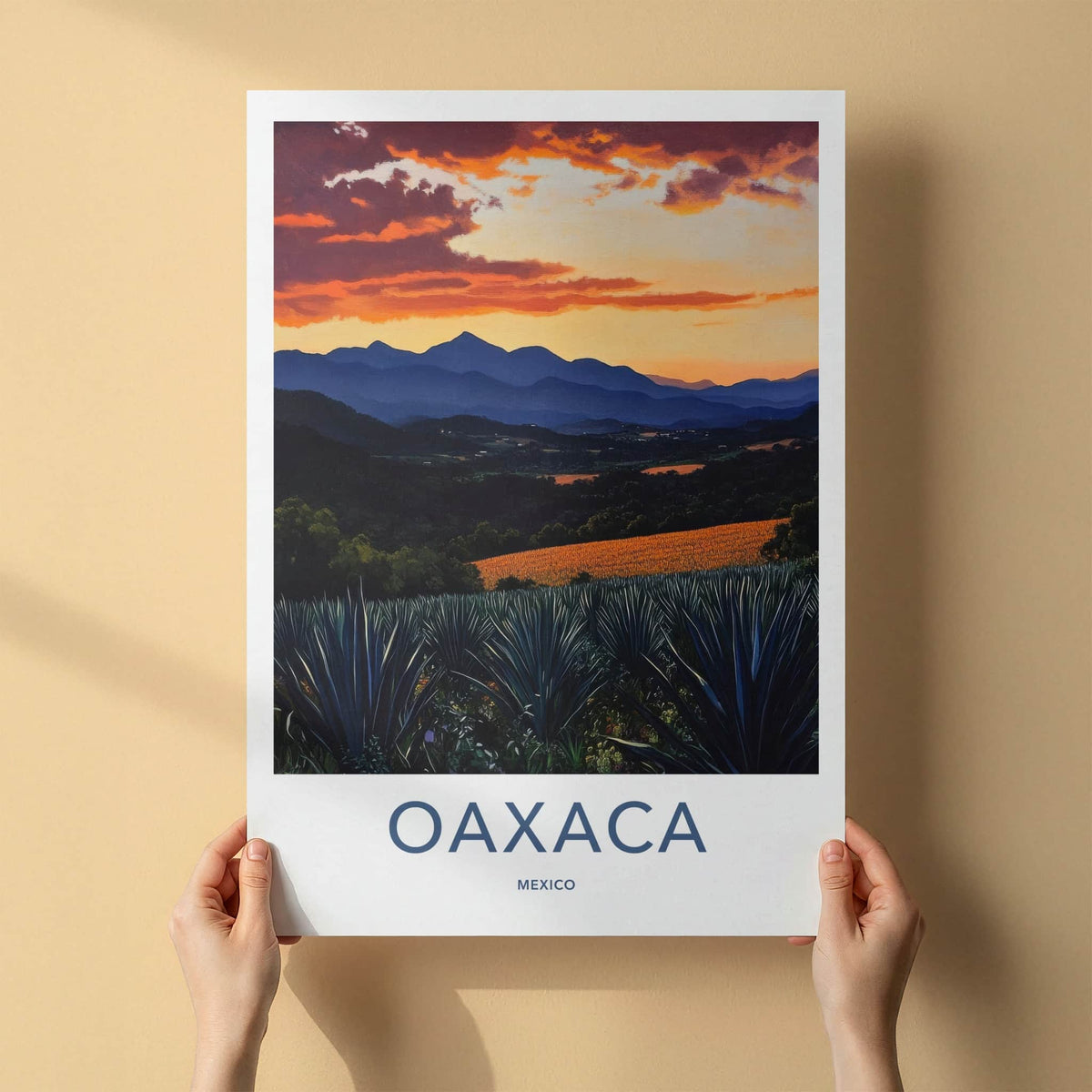 Oaxaca Poster - Mexico Travel Art - Agave Field Sunset Home Decor
