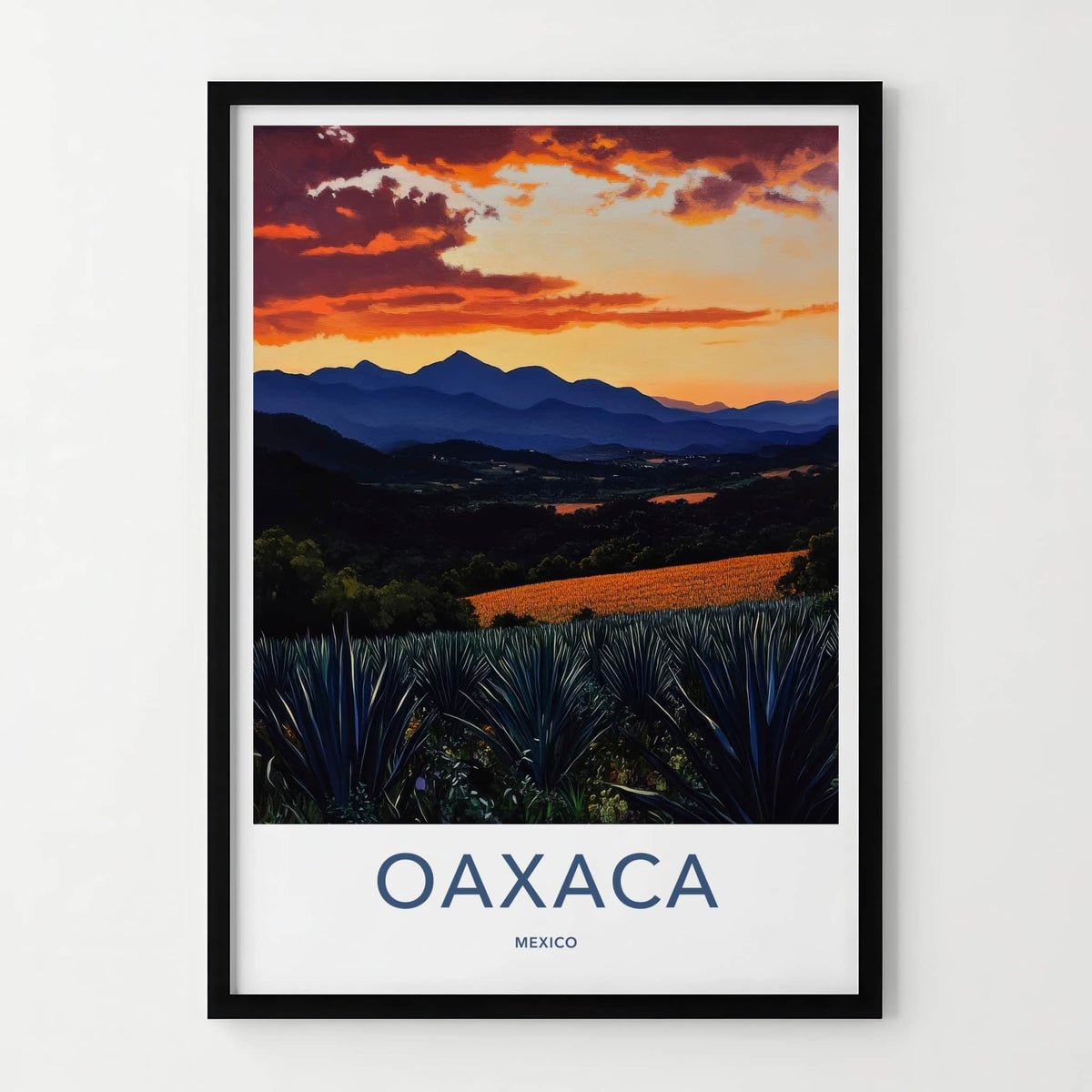 Oaxaca Poster - Mexico Travel Art - Agave Field Sunset Home Decor