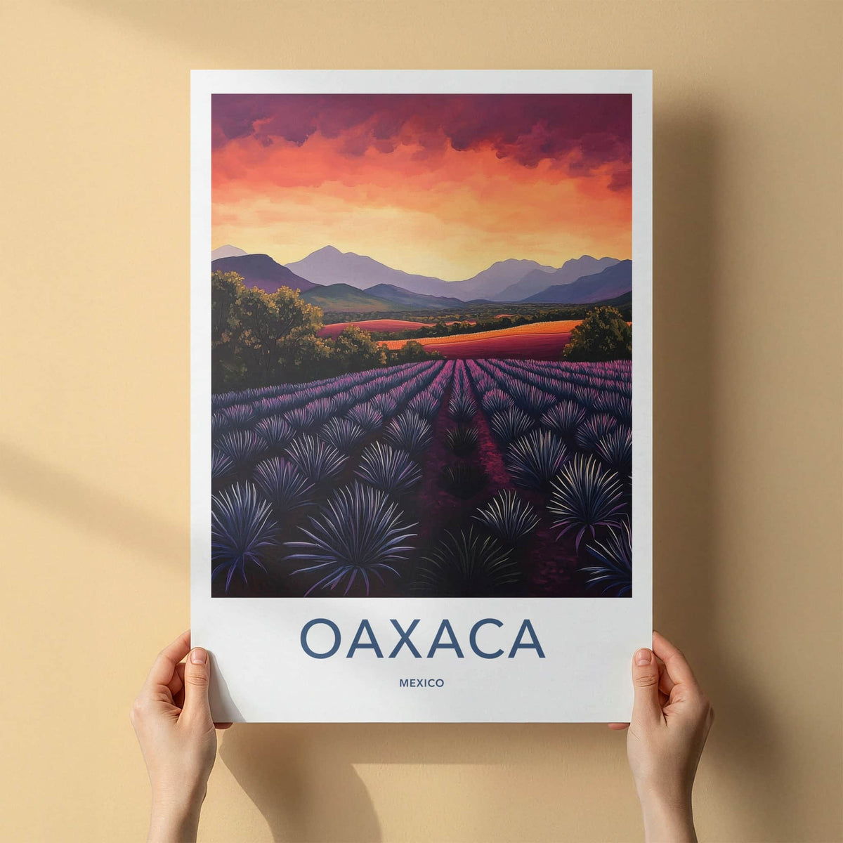 Oaxaca Poster - Mexico Travel Art - Agave Field Sunset Home Decor