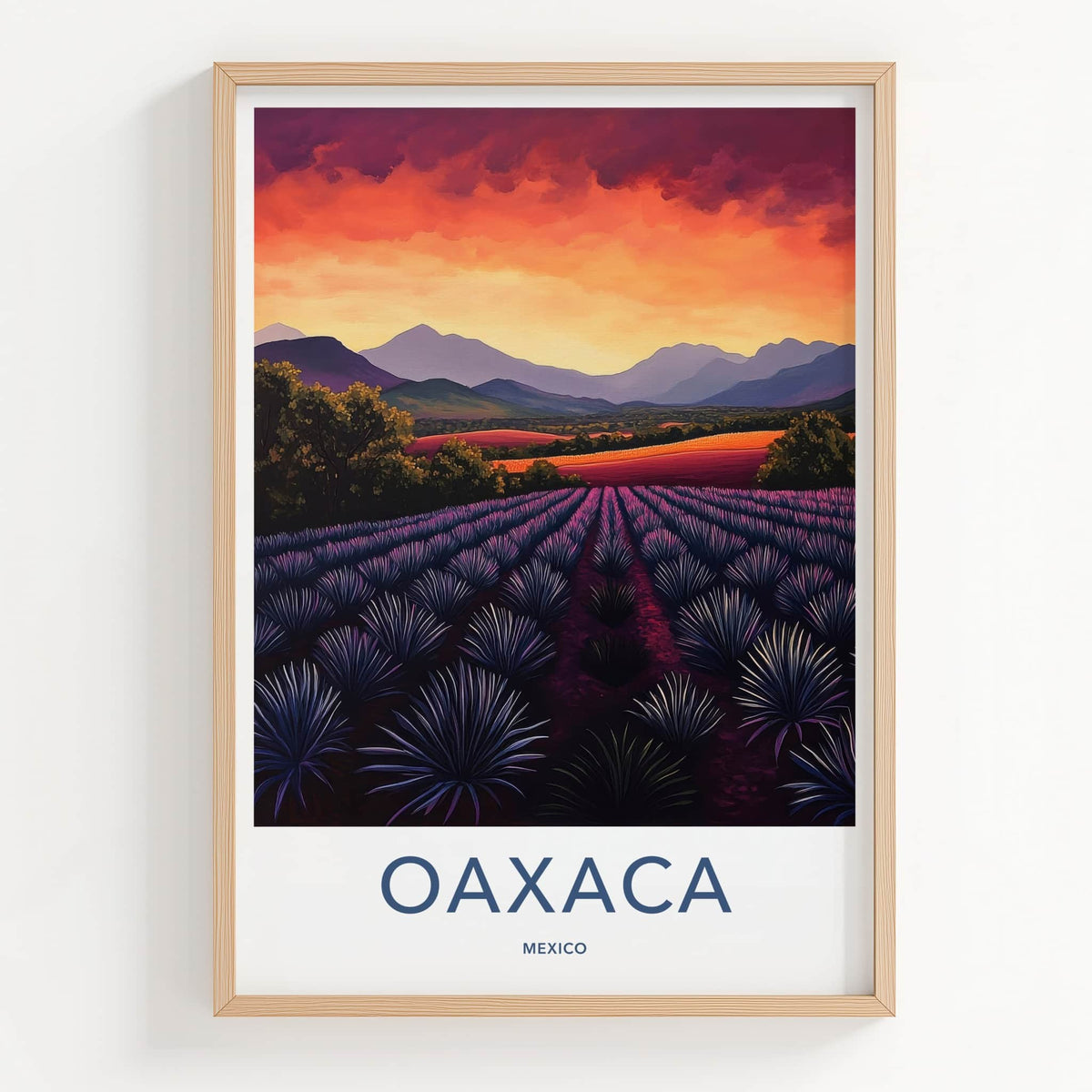 Oaxaca Poster - Mexico Travel Art - Agave Field Sunset Home Decor
